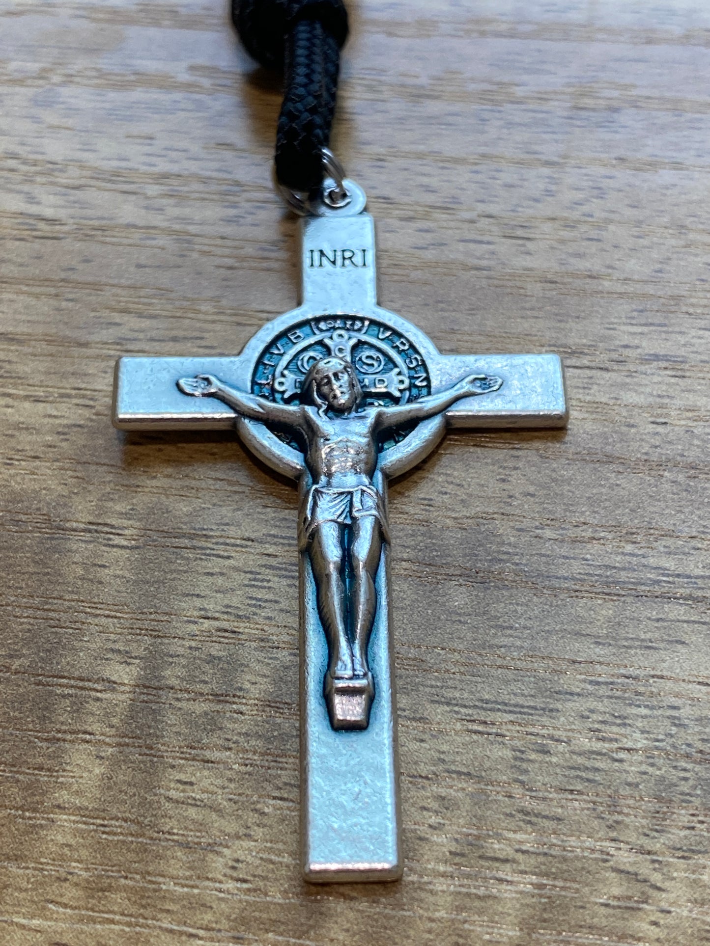 Paracord Rosary - Black Cord and Wood Beads