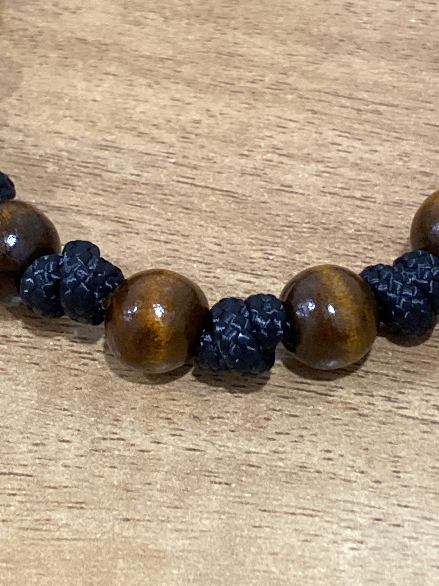 Black Paracord and Wood Rosary Bracelet