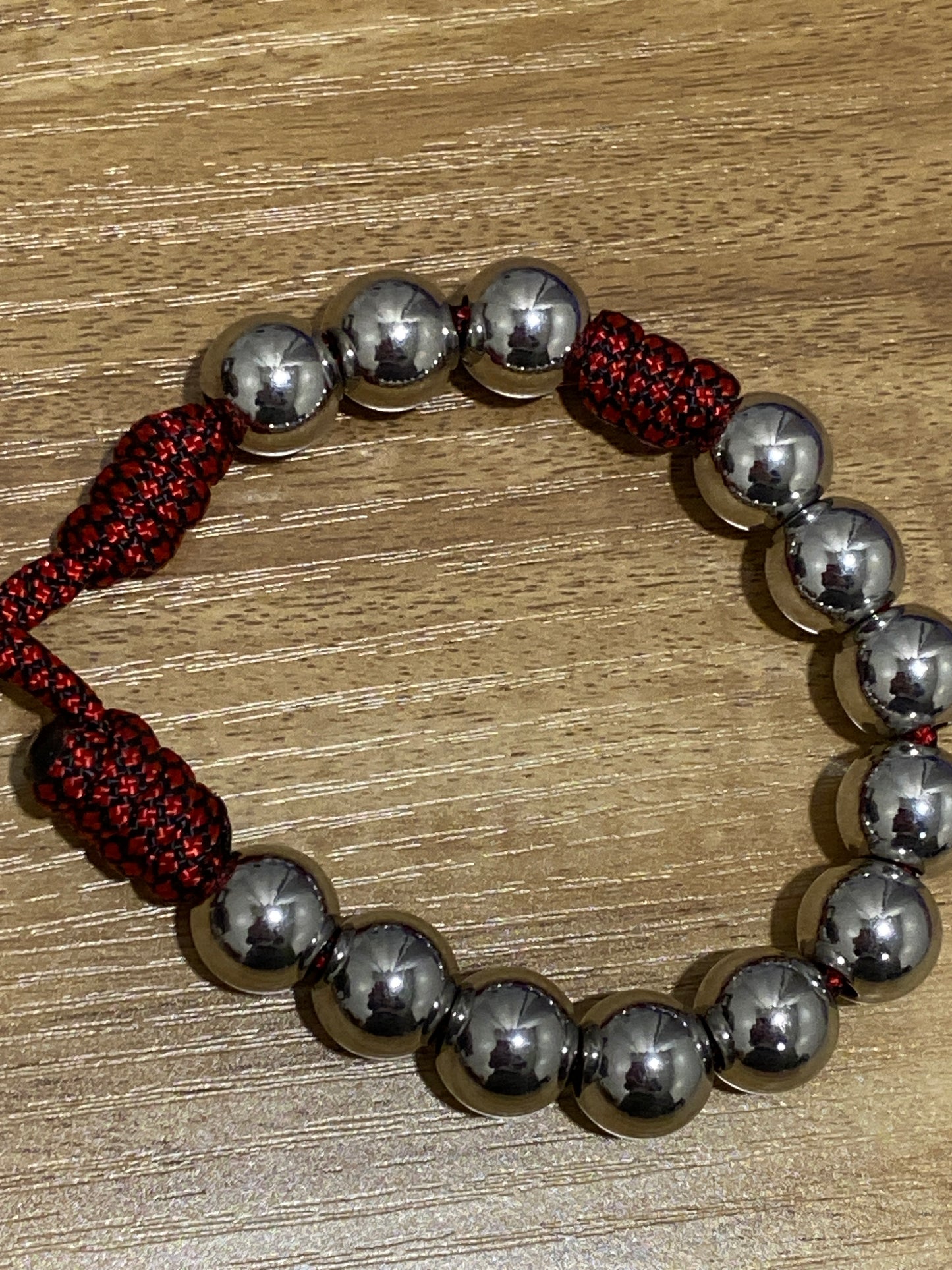 Single Decade Paracord Pocket Rosary - Red and Black Cord