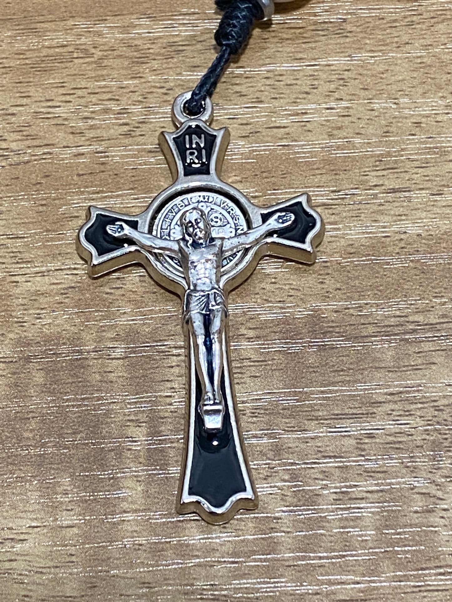 Kevlar Cord St. Joseph Rosary - Black Cord and Wood Beads