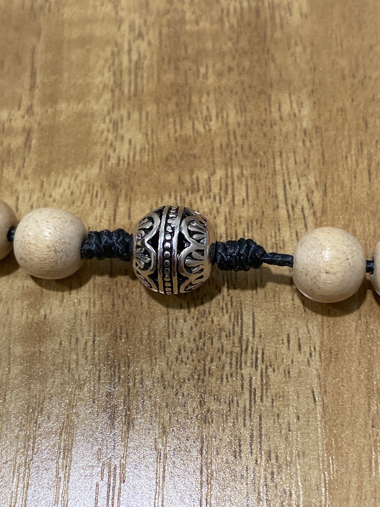 Kevlar Cord St. Michael Rosary - Black Cord and Wood Beads