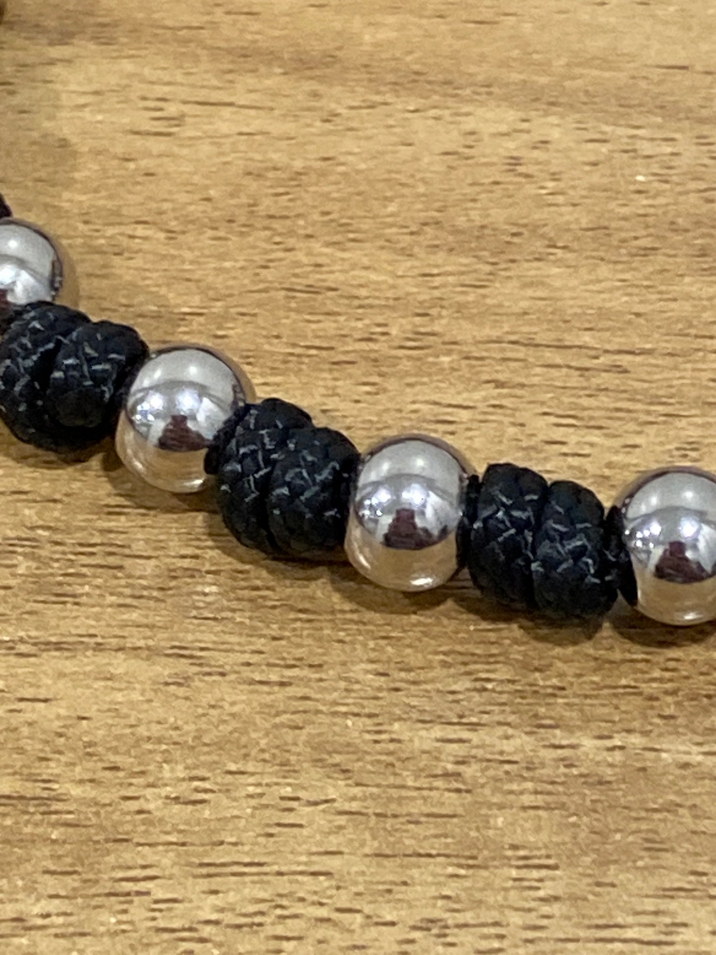 Black Paracord and Stainless Steel Rosary Bracelet