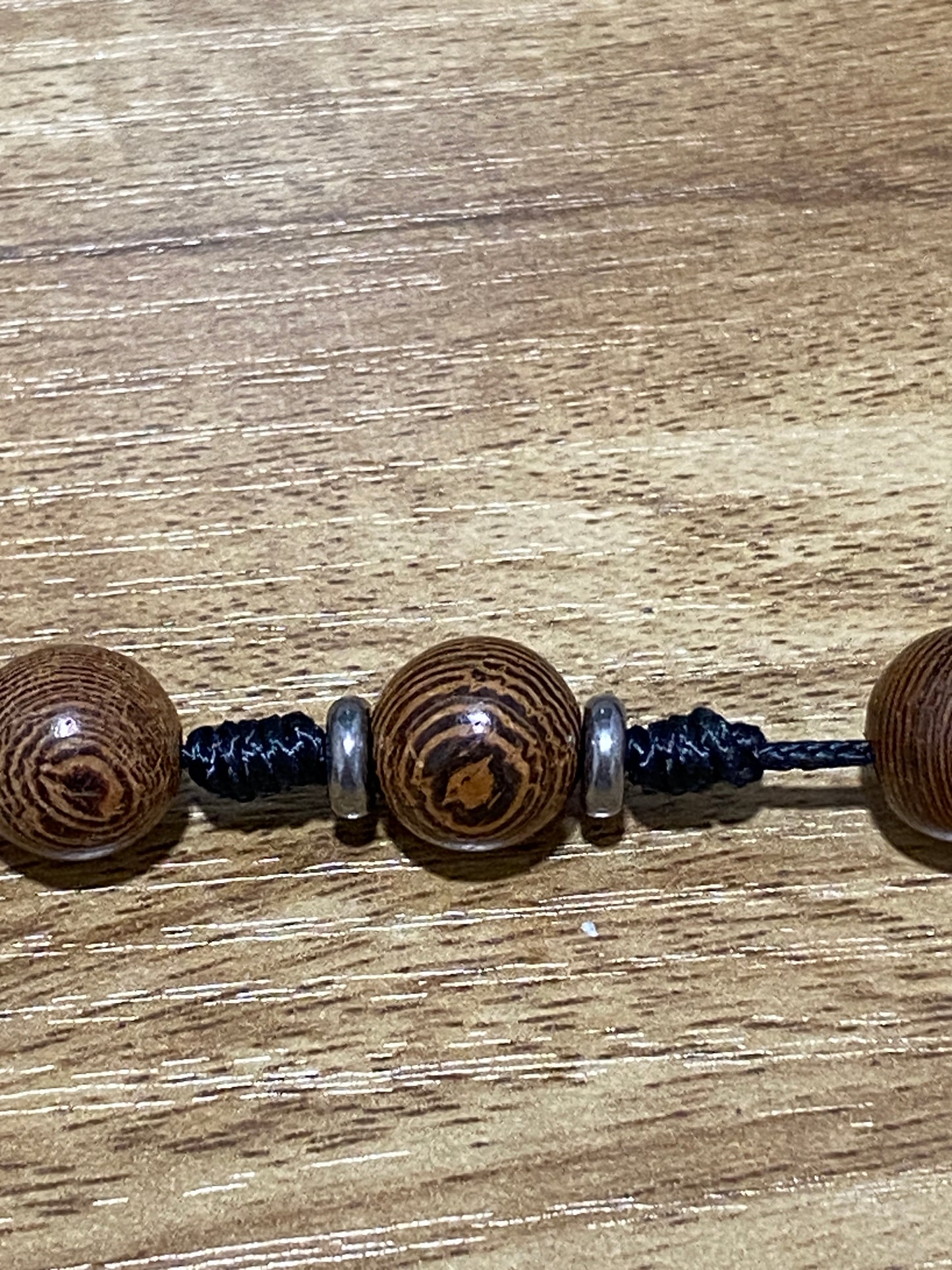 Kevlar cord - Black Cord and Wood Beads