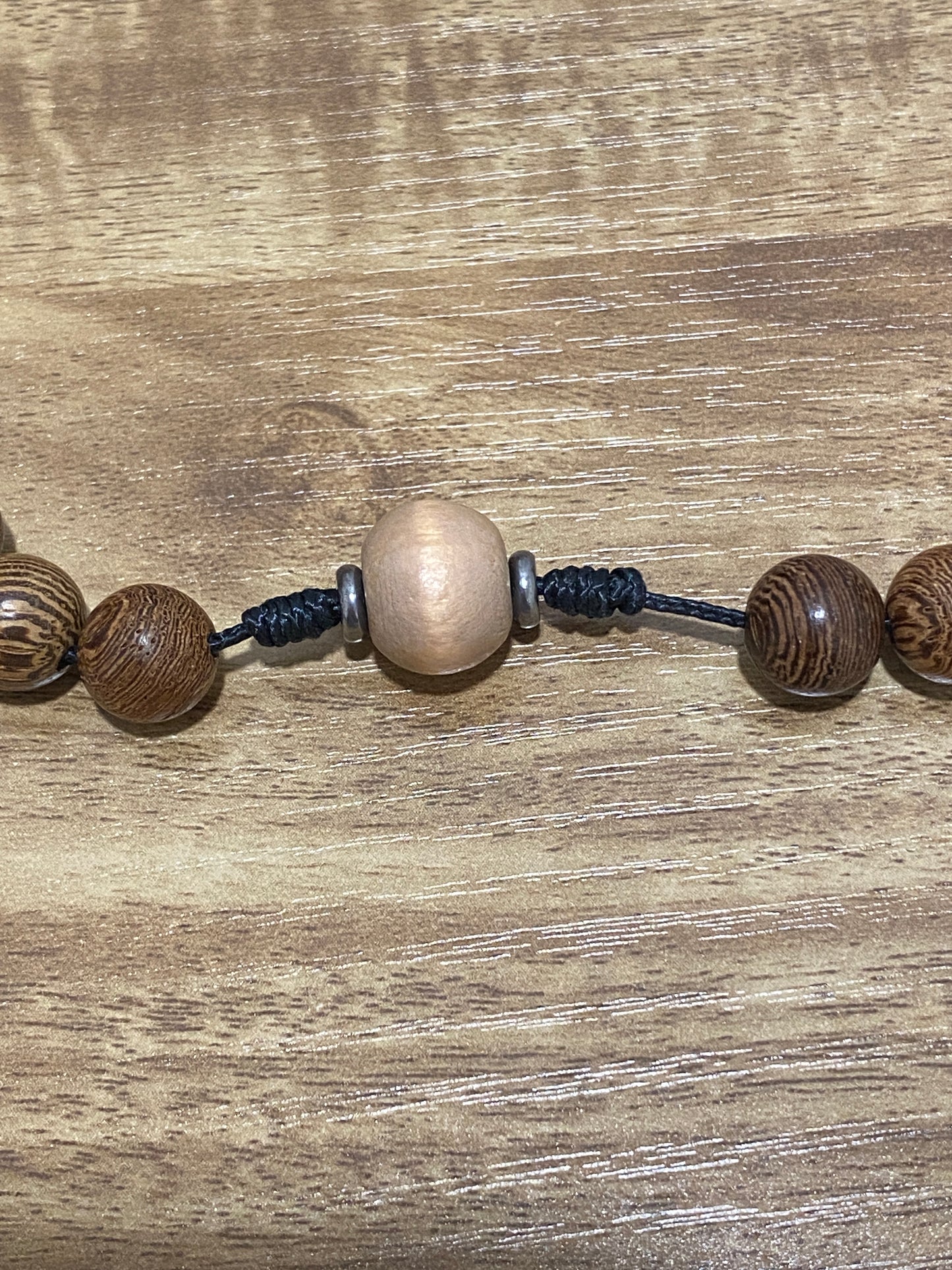 Kevlar Cord St. Joseph Rosary - Black Cord and Wood Beads