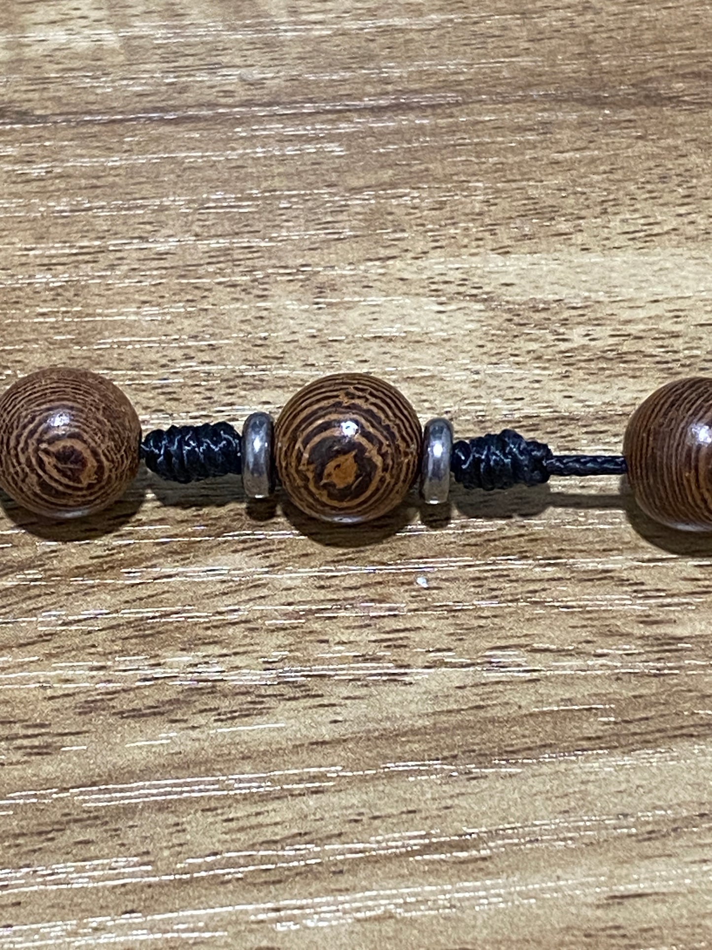 Kevlar cord - Black Cord and Wood Beads