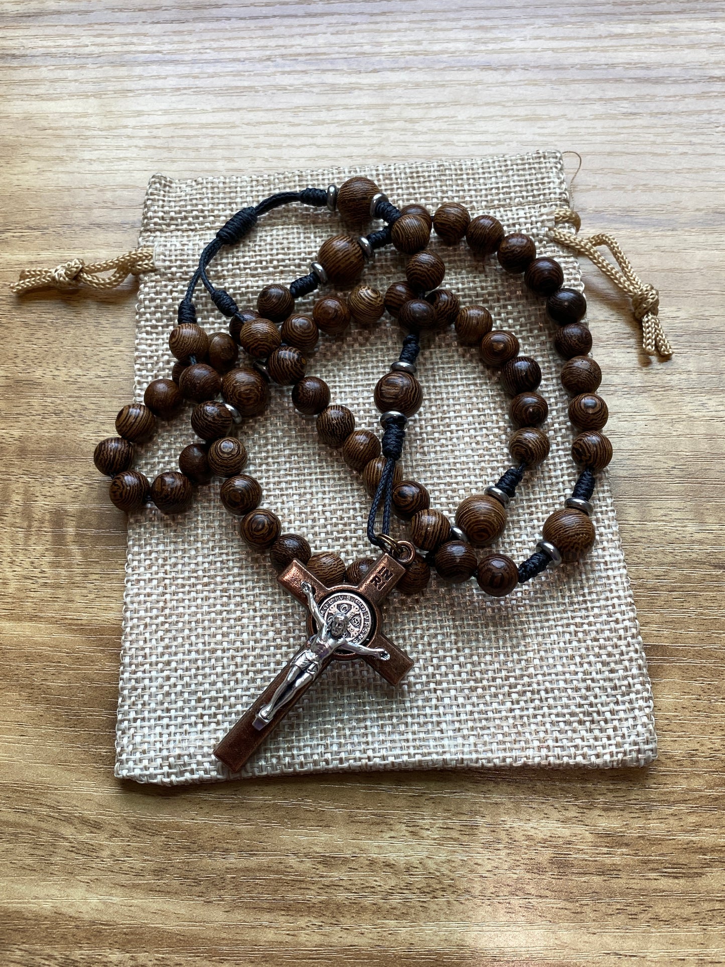 Kevlar cord - Black Cord and Wood Beads