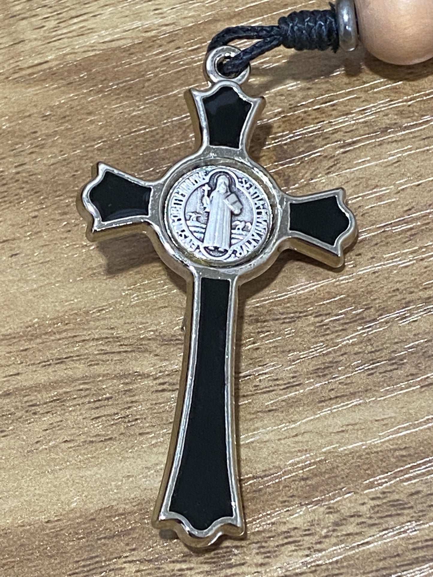 Kevlar Cord St. Joseph Rosary - Black Cord and Wood Beads
