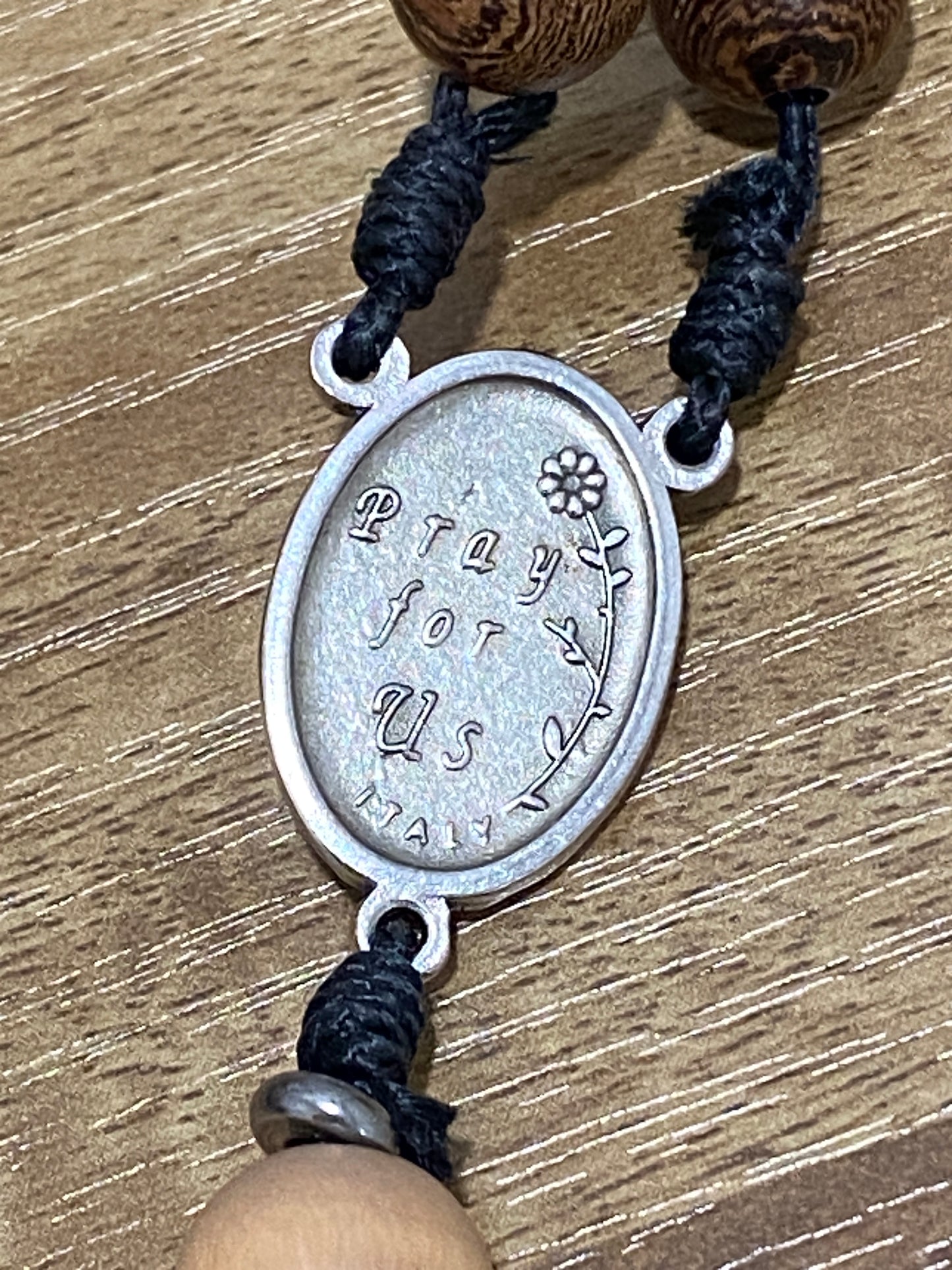 Kevlar Cord St. Joseph Rosary - Black Cord and Wood Beads