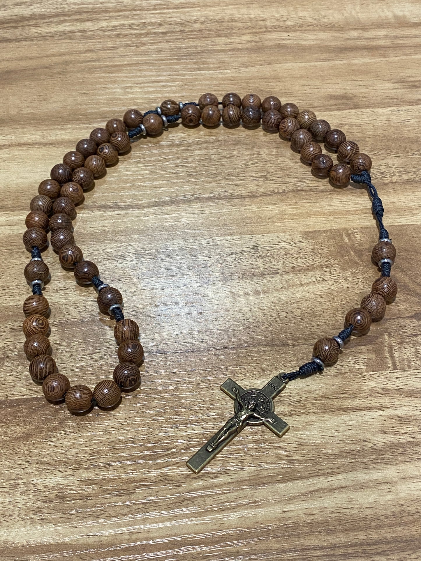 Kevlar cord - Black Cord and Wood Beads
