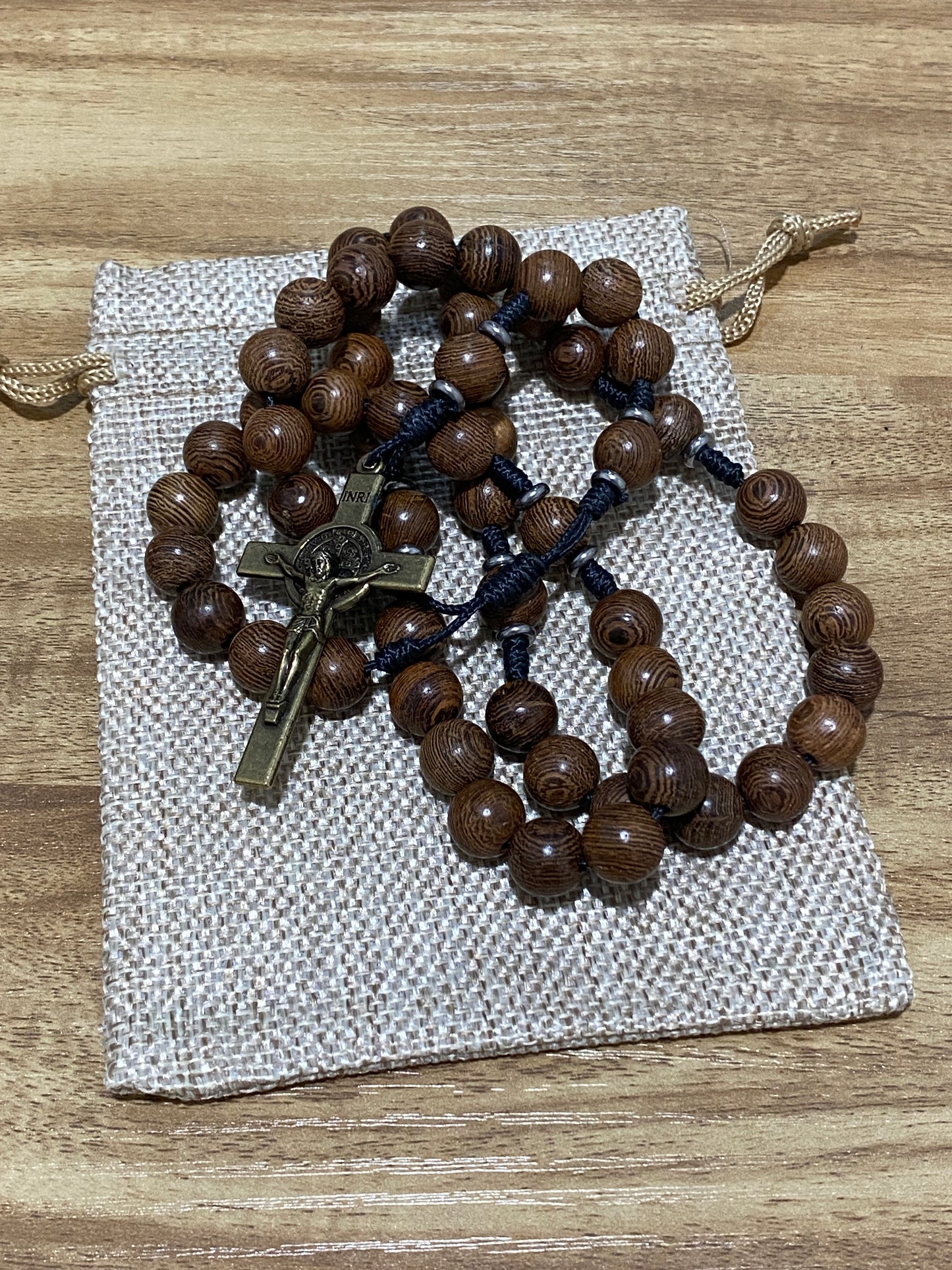 Kevlar cord - Black Cord and Wood Beads