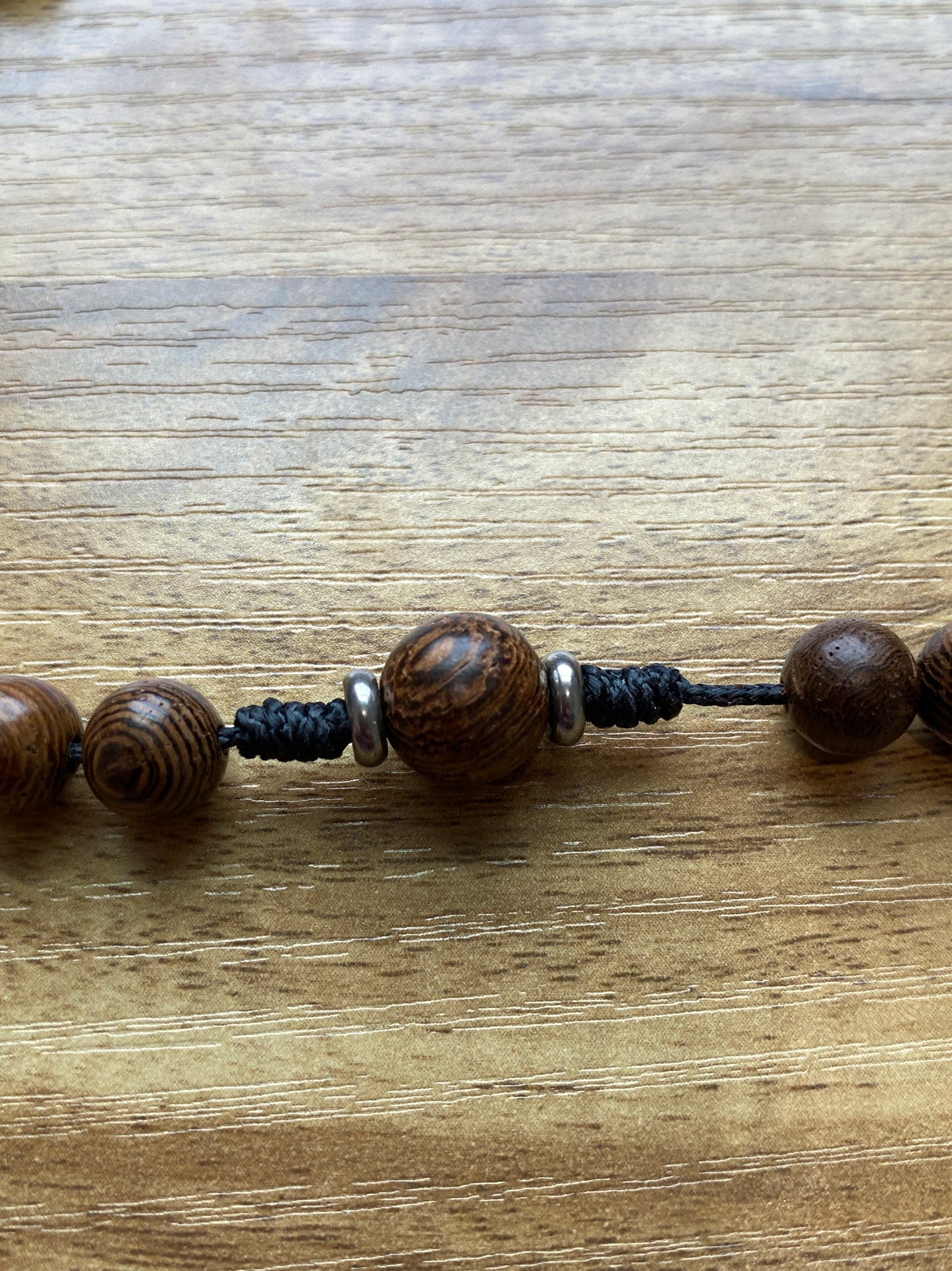 Kevlar cord - Black Cord and Wood Beads