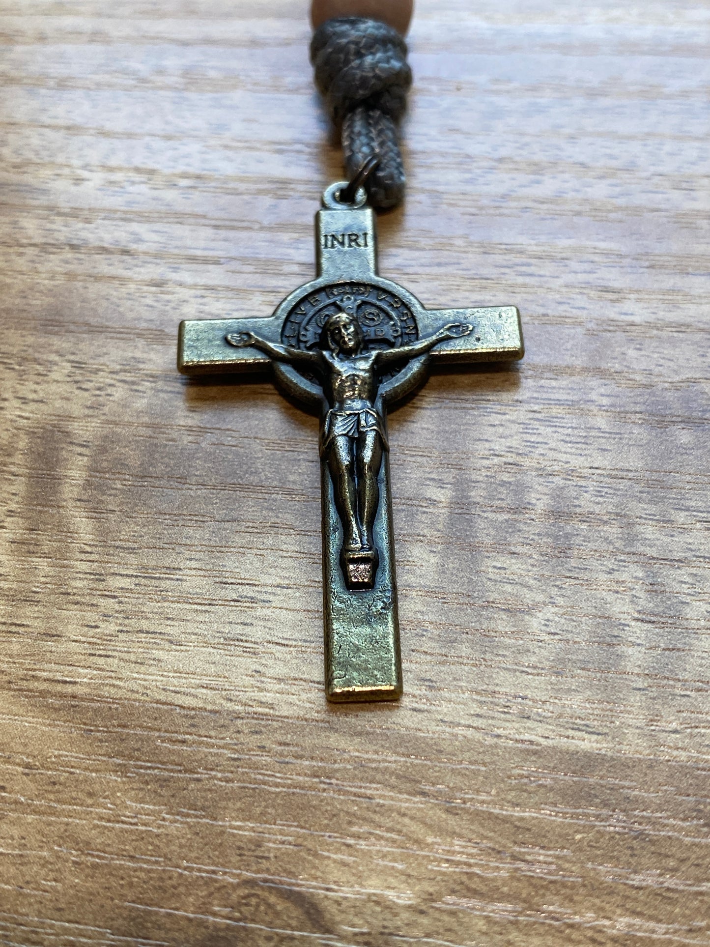 Paracord Rosary - Charcoal Grey Cord and Wood Beads