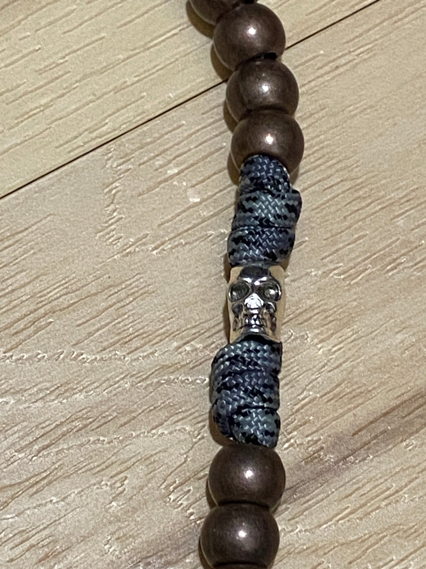 Memento Mori Paracord Rosary - Grey Camo and Antique Copper - Metal Beads