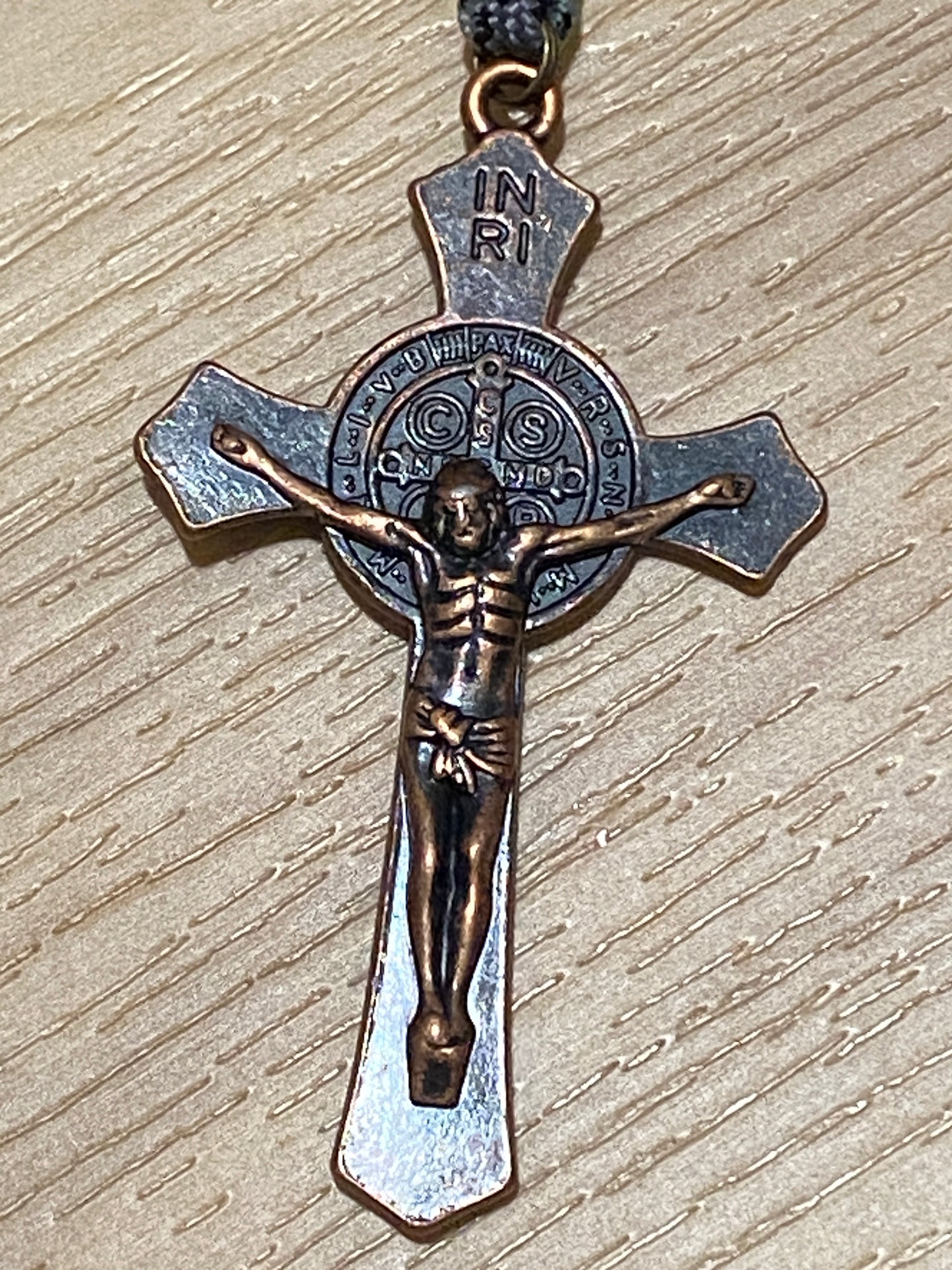 Memento Mori Paracord Rosary - Grey Camo and Antique Copper - Metal Beads