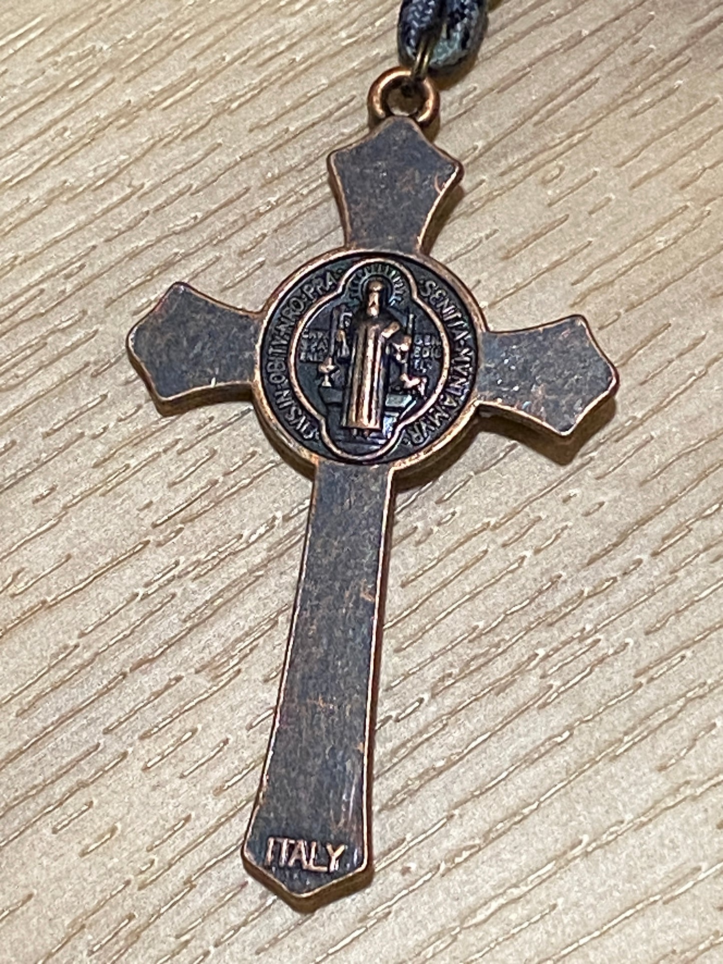 Memento Mori Paracord Rosary - Grey Camo and Antique Copper - Metal Beads