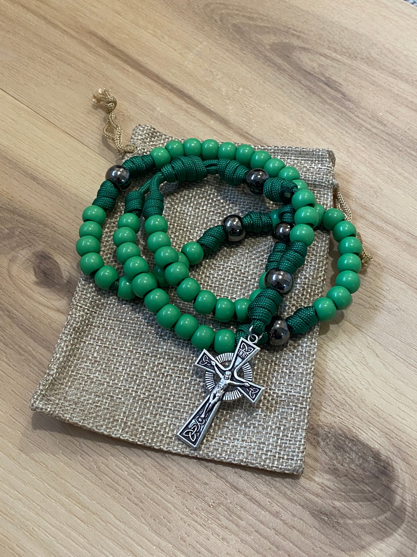 Paracord Rosary - Green cord and green beads - acrylic beads