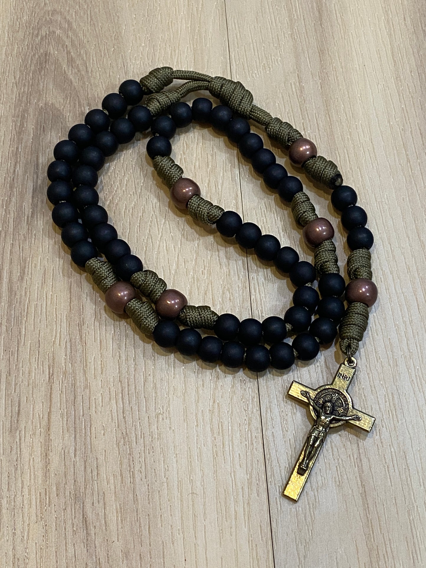 Paracord Rosary - Coyote Brown and Black Acrylic Beads