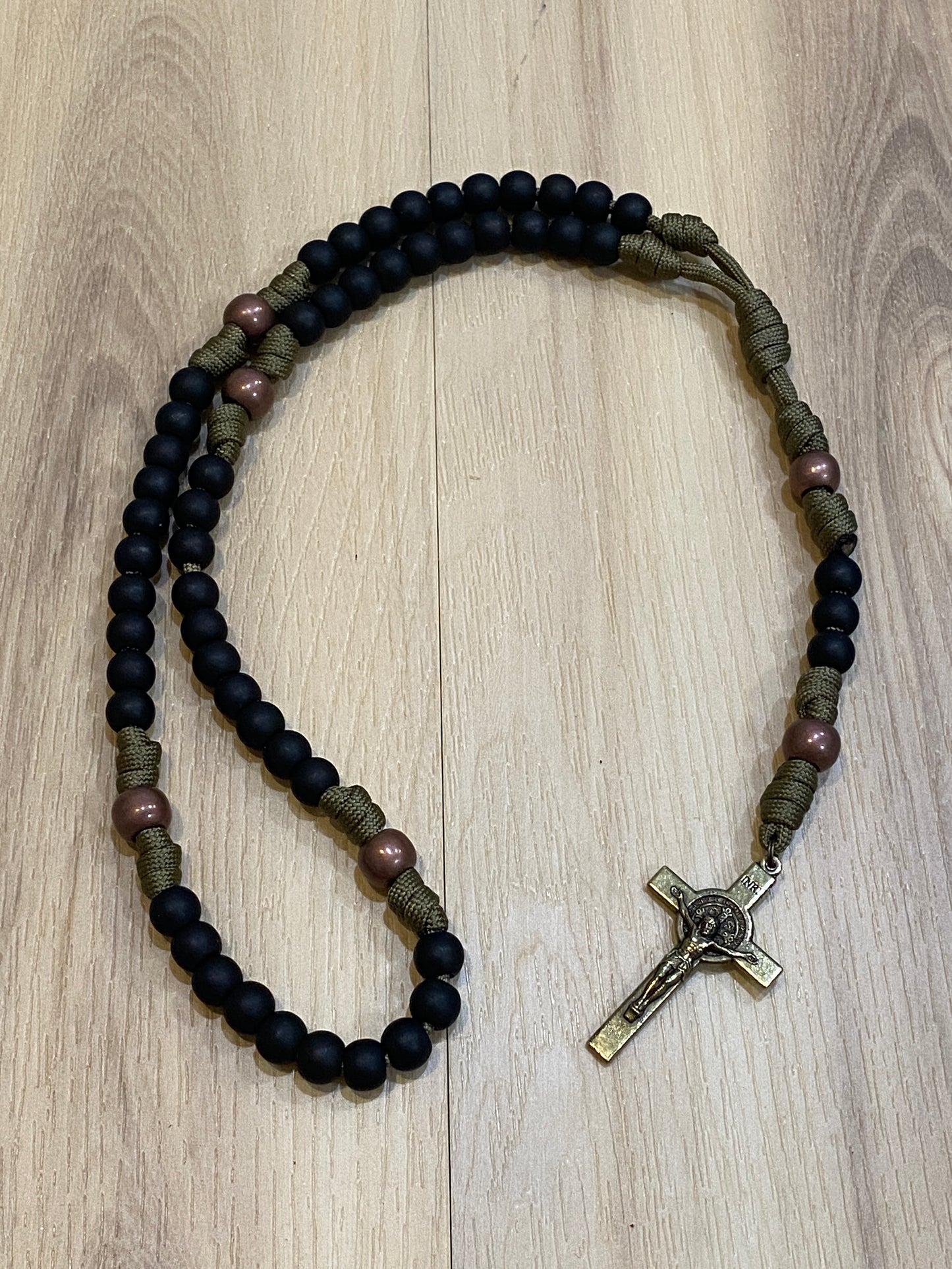 Paracord Rosary - Coyote Brown and Black Acrylic Beads