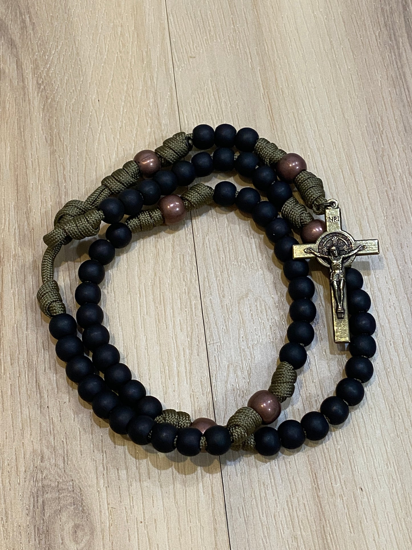 Paracord Rosary - Coyote Brown and Black Acrylic Beads