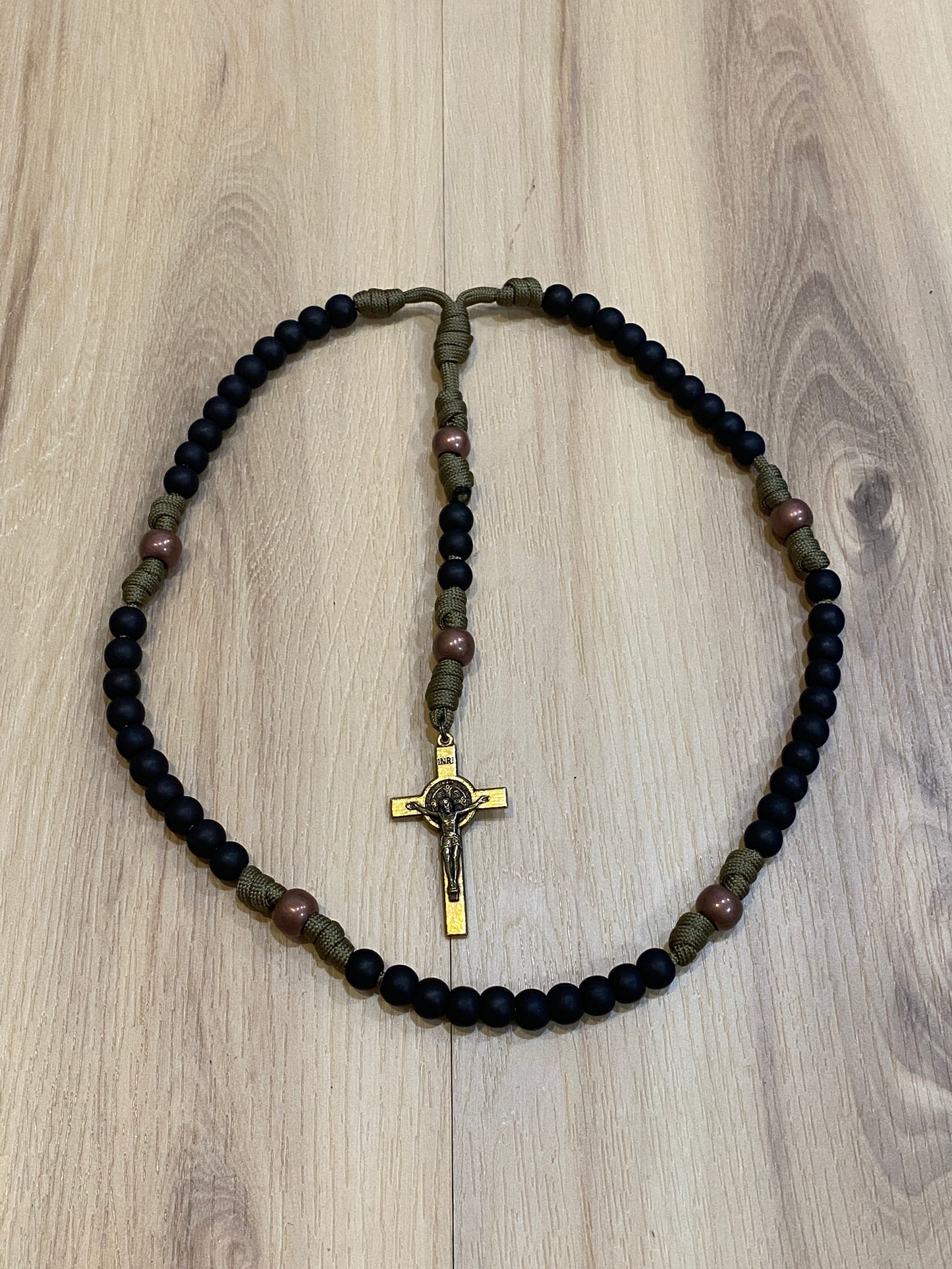 Paracord Rosary - Coyote Brown and Black Acrylic Beads
