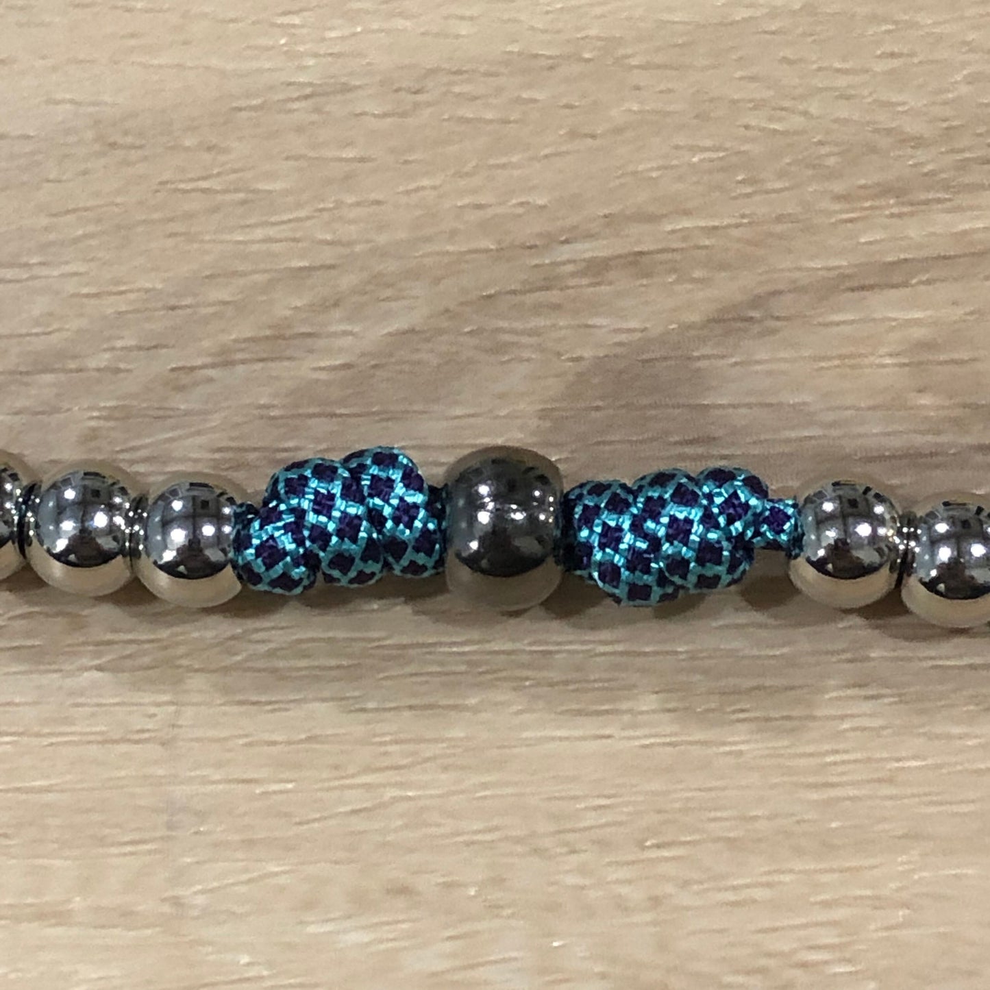 Paracord Rosary - Turquoise/purple and silver - acrylic beads