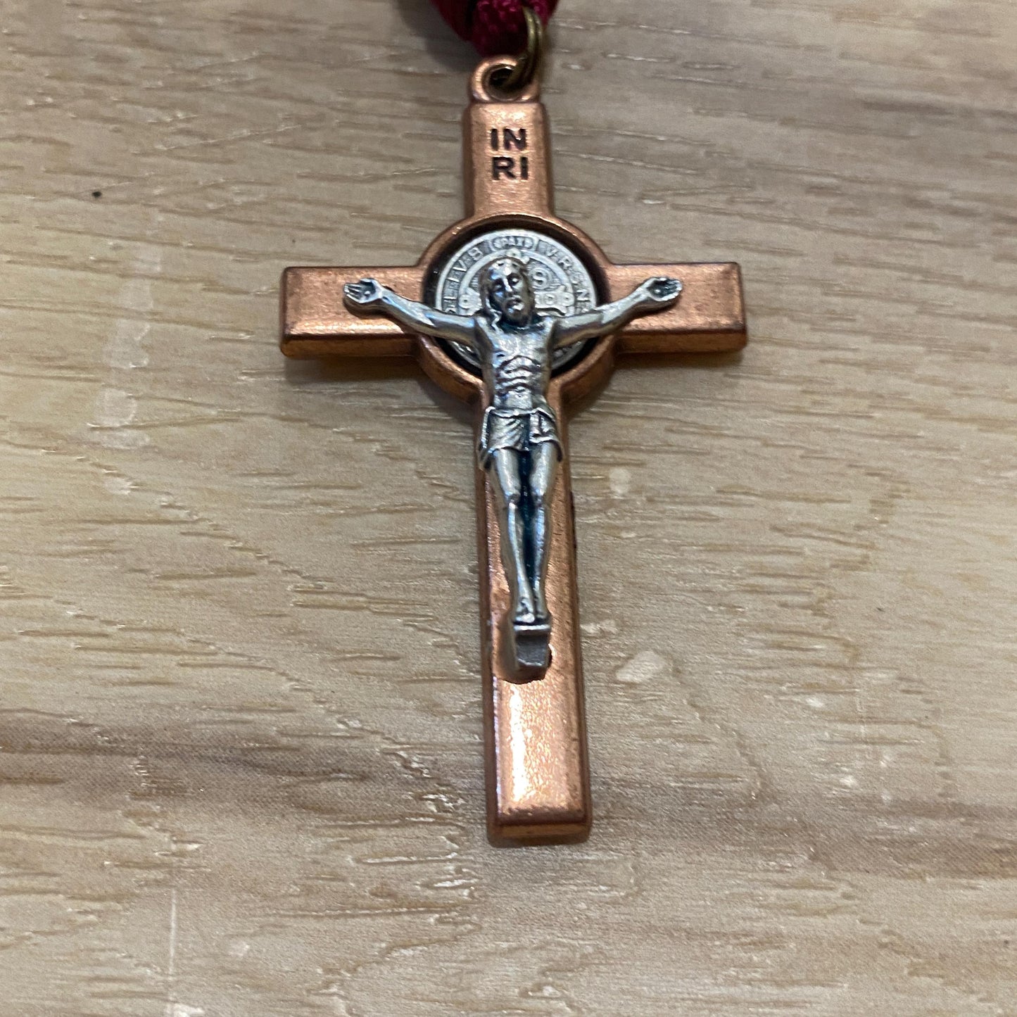 Paracord Rosary - Burgundy and Antique Copper - Metal Beads