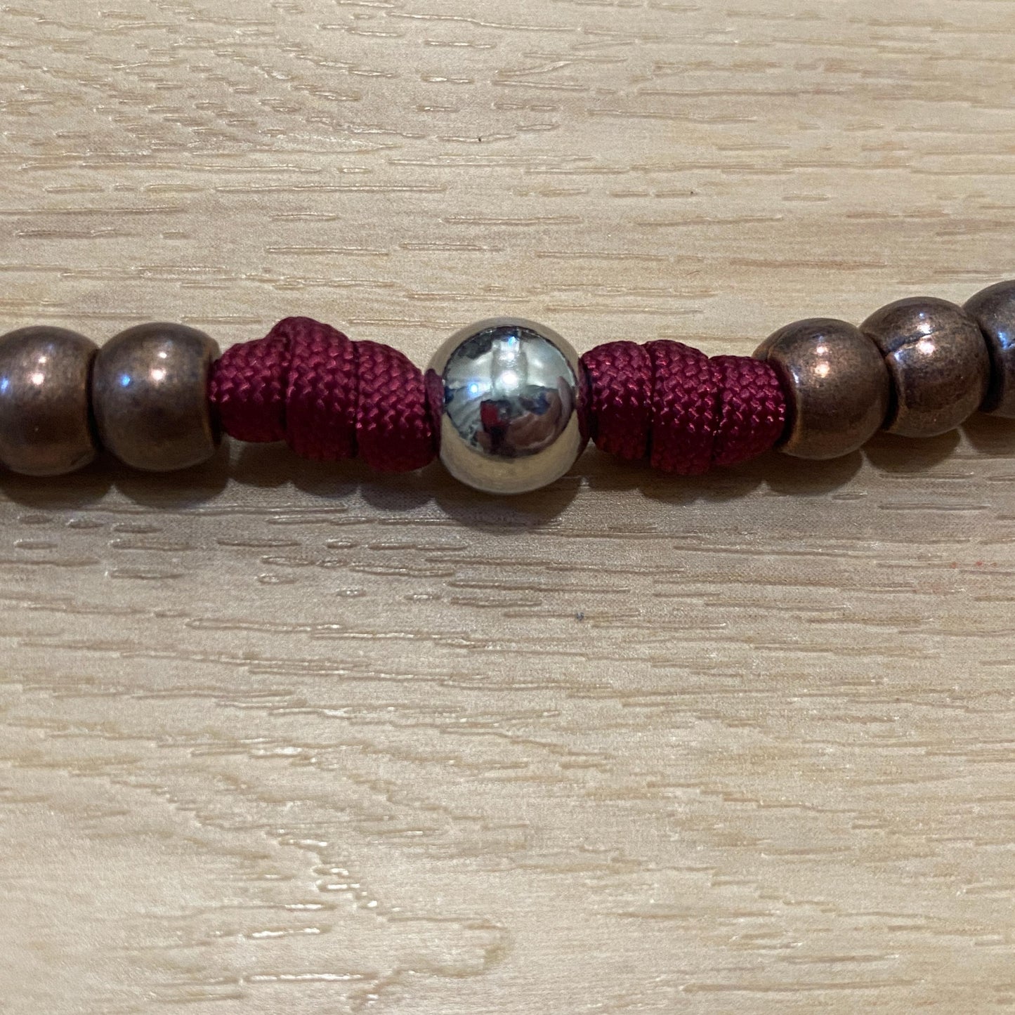 Paracord Rosary - Burgundy and Antique Copper - Metal Beads