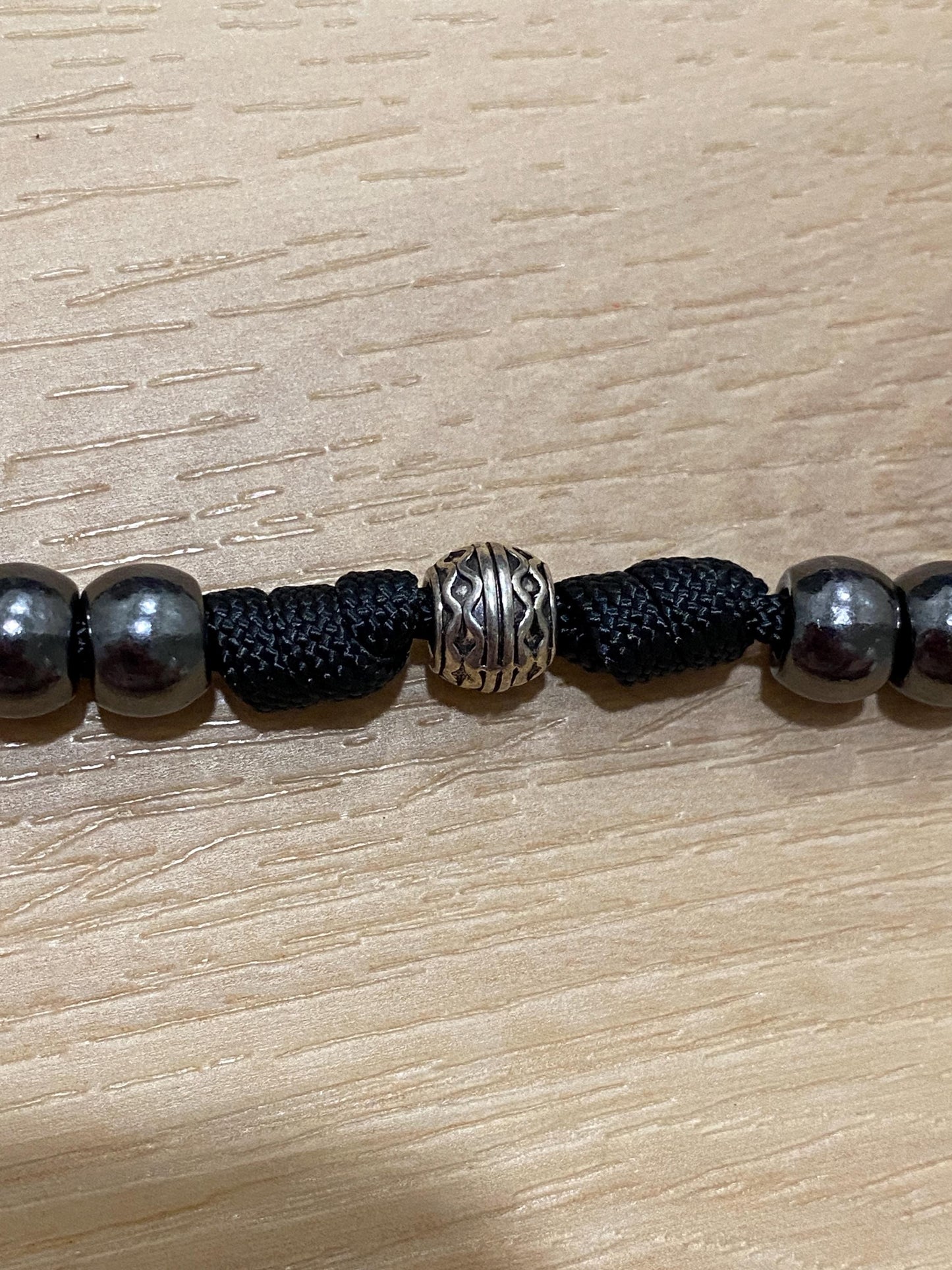 Paracord Rosary - Black and Gunmetal - Metal Beads