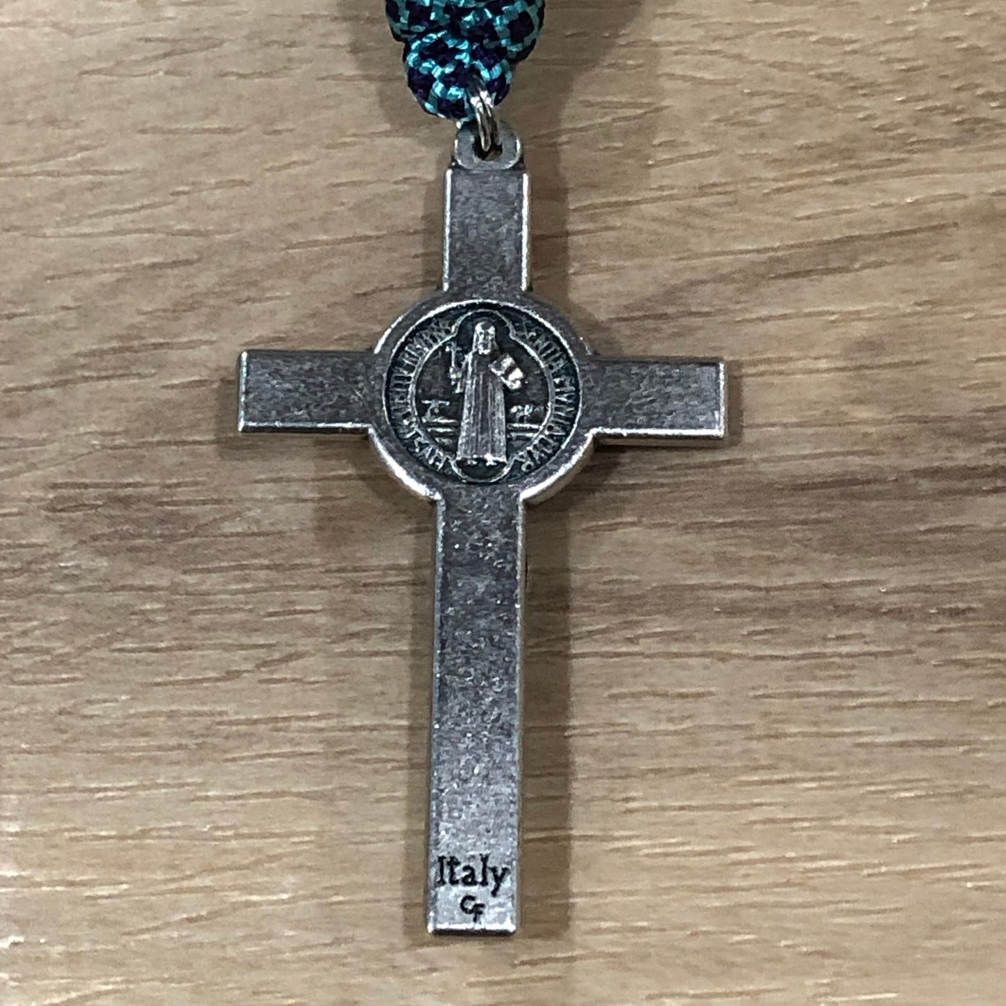 Paracord Rosary - Turquoise/purple and silver - acrylic beads