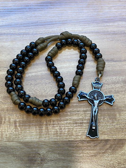 Paracord Rosary - Brown and Black Stainless Steel