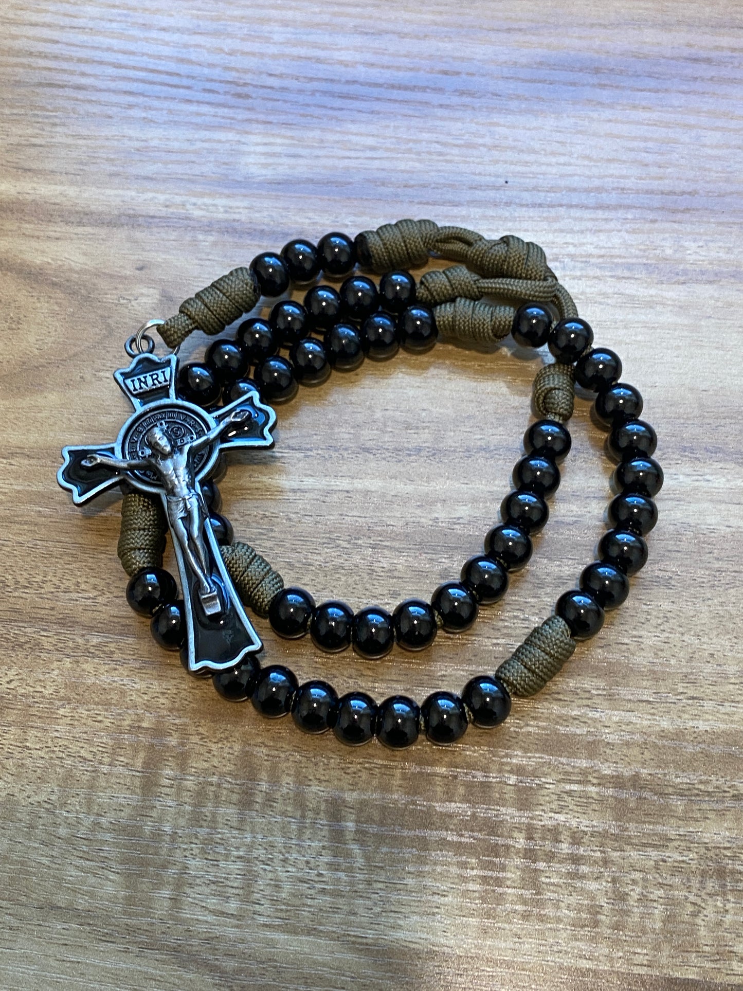 Paracord Rosary - Brown and Black Stainless Steel