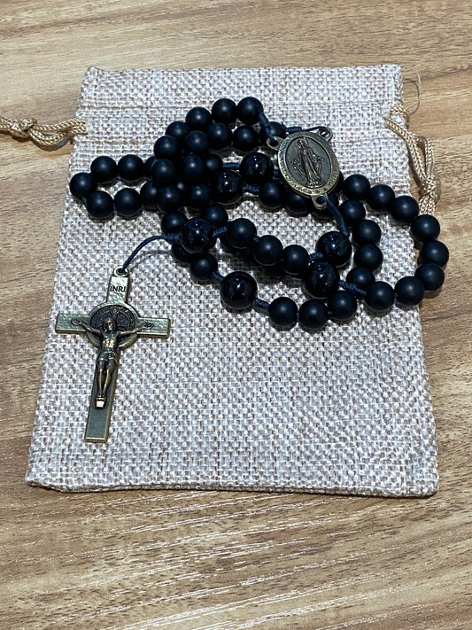 Kevlar cord - Miraculous Medal - Black Cord and Onyx Beads