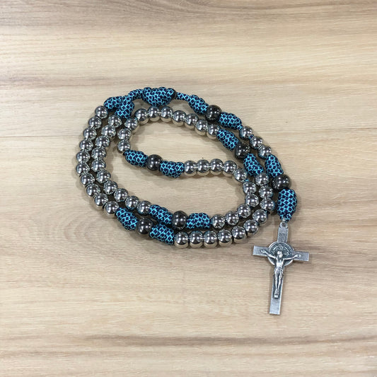 Paracord Rosary - Turquoise/purple and silver - acrylic beads