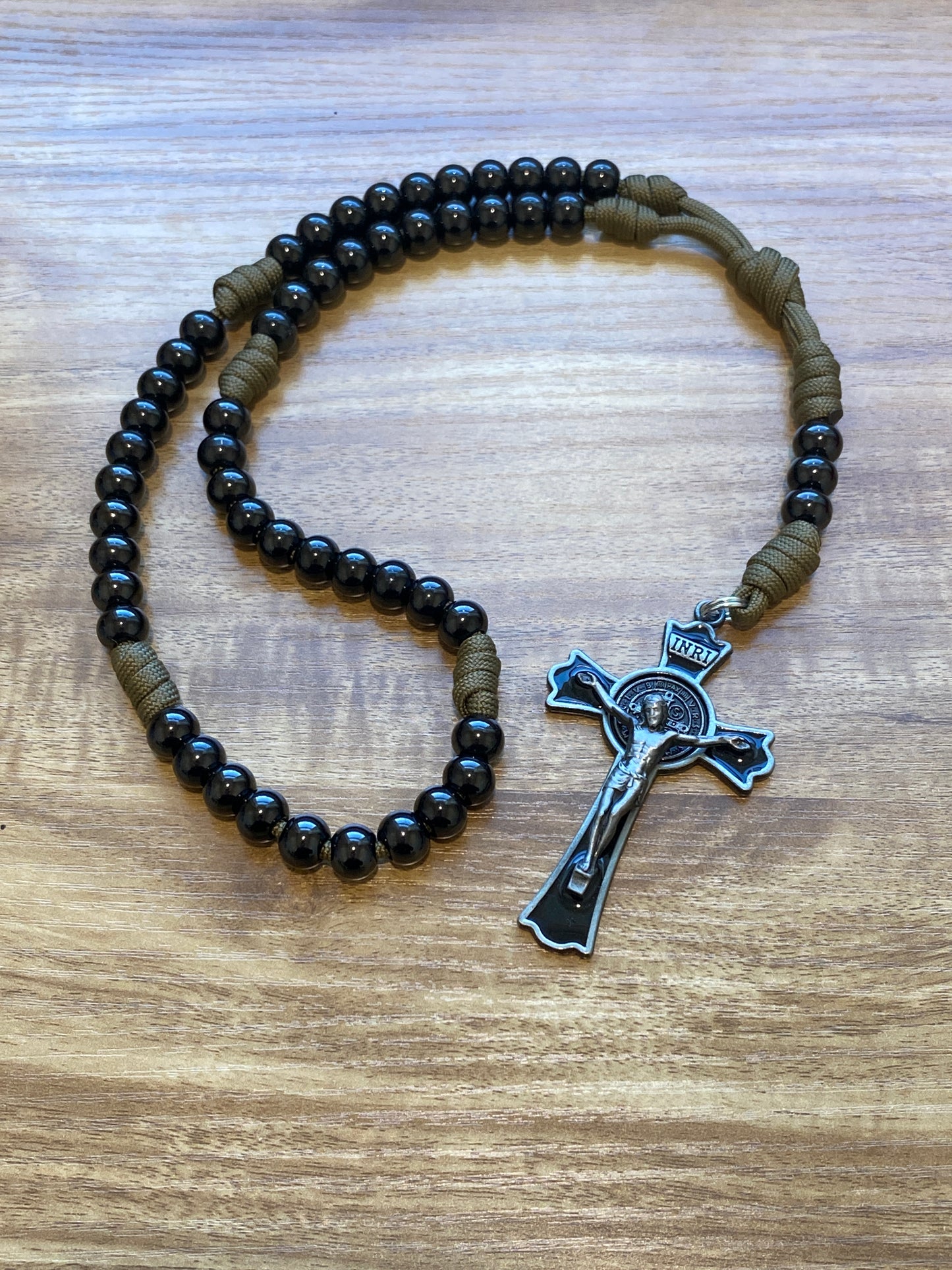 Paracord Rosary - Brown and Black Stainless Steel