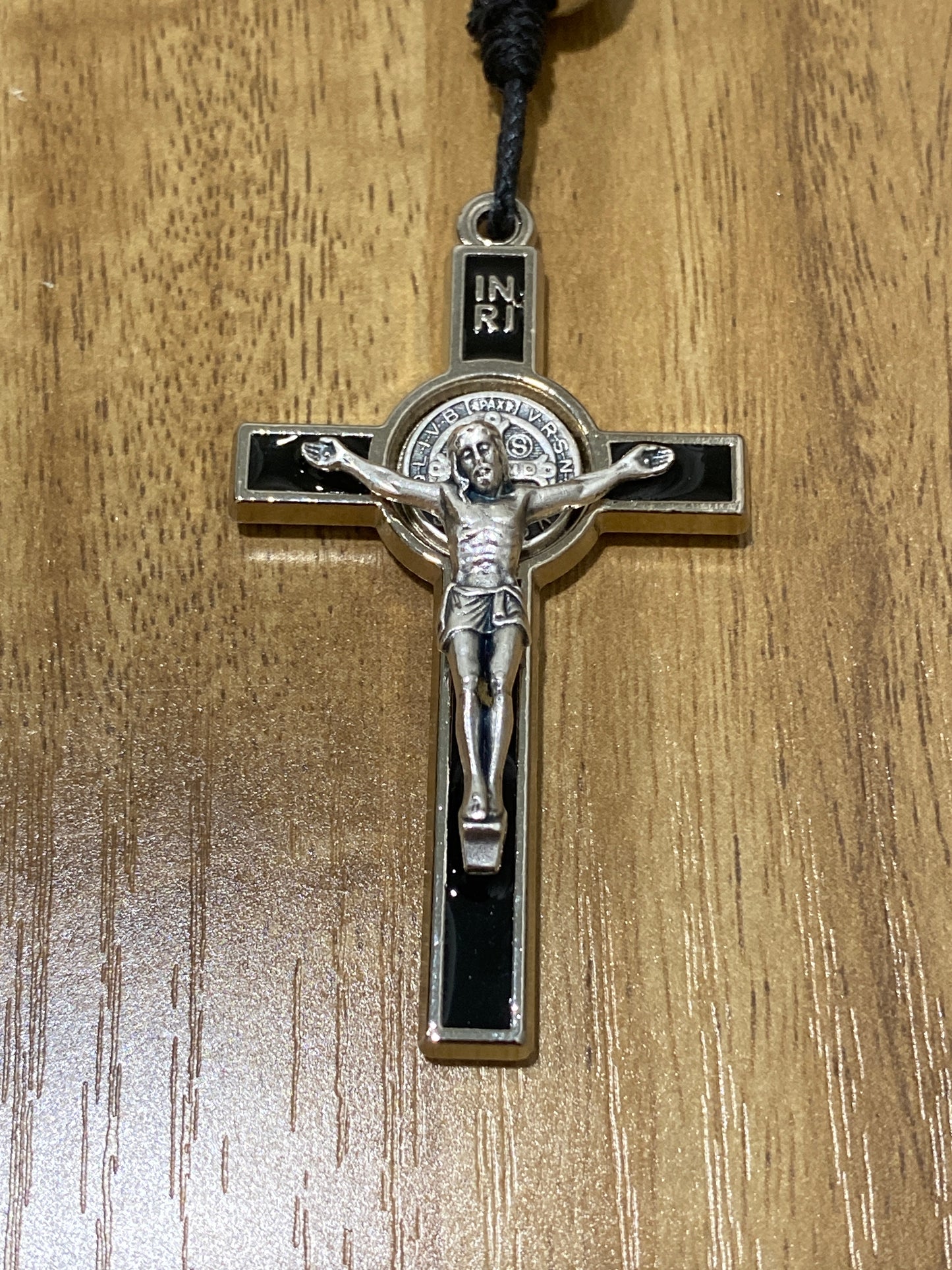 Kevlar Cord St. Michael Rosary - Black Cord and Wood Beads