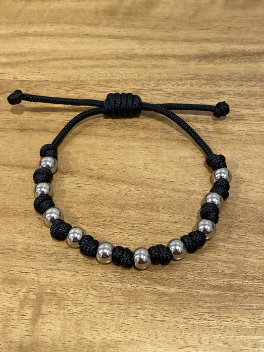 Black Paracord and Stainless Steel Rosary Bracelet