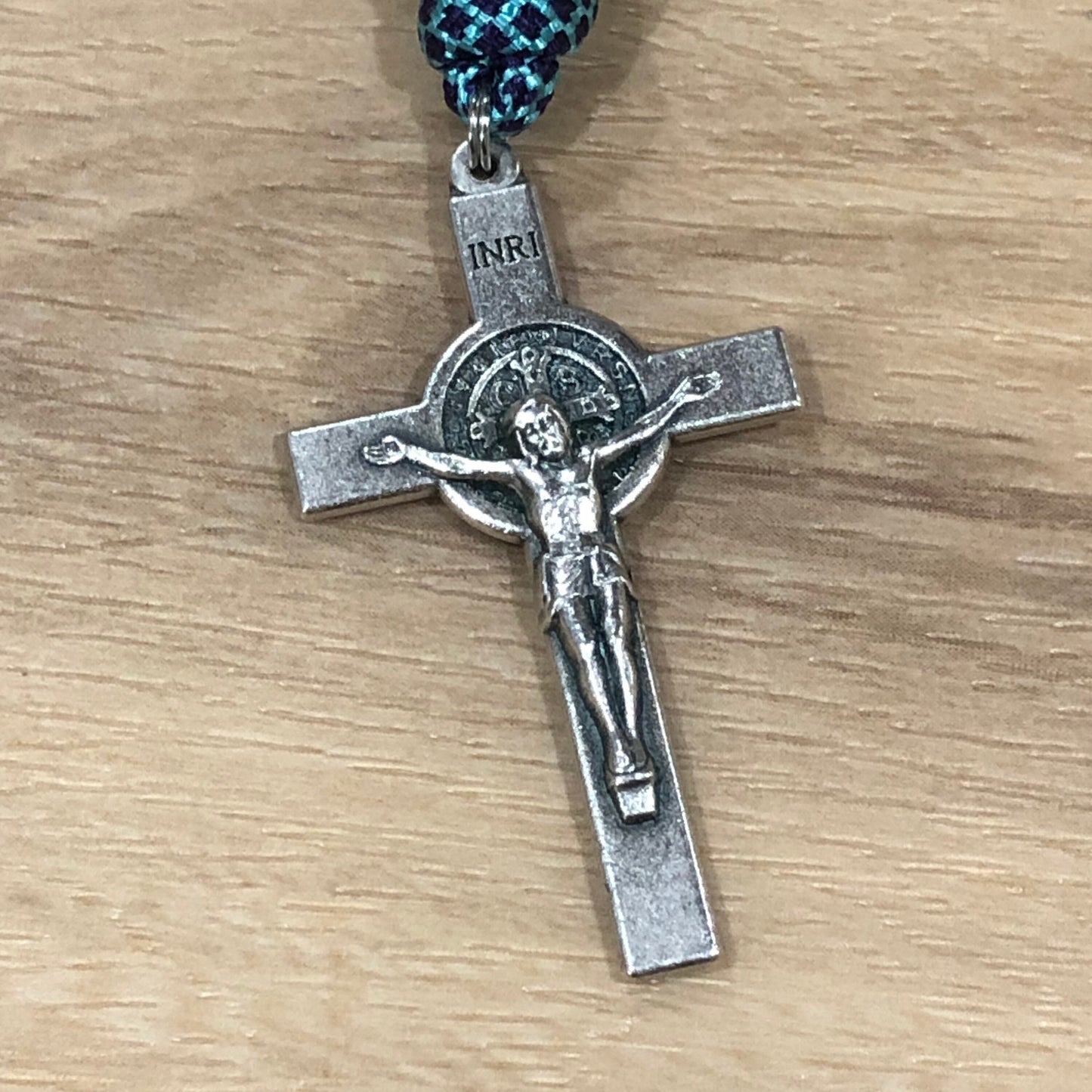 Paracord Rosary - Turquoise/purple and silver - acrylic beads