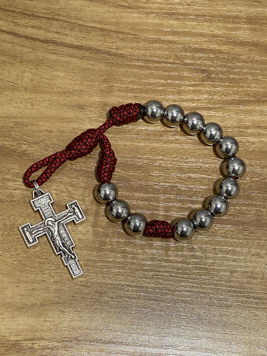 Single Decade Paracord Pocket Rosary - Red and Black Cord