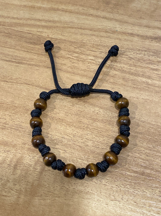 Black Paracord and Wood Rosary Bracelet