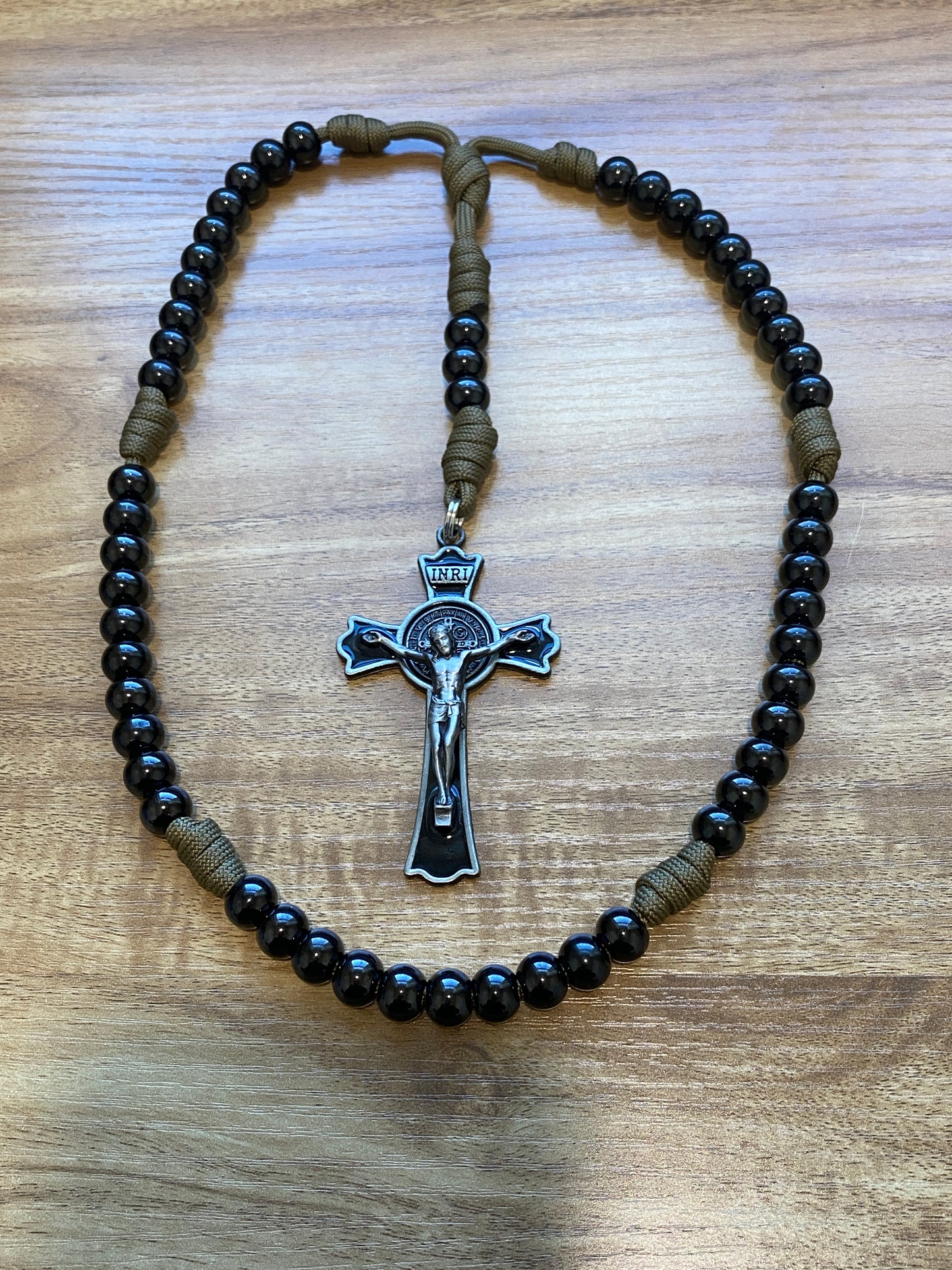 Paracord Rosary - Brown and Black Stainless Steel