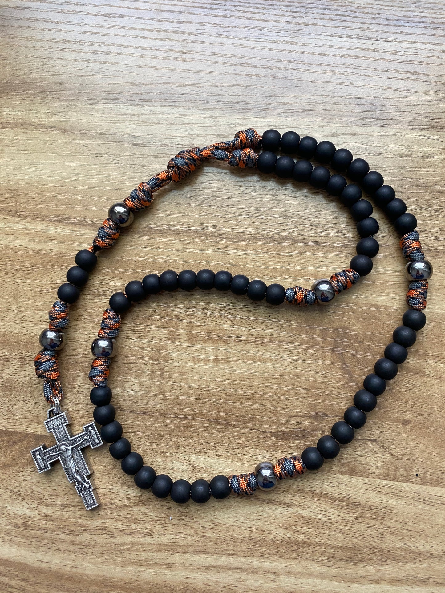 Paracord Rosary - Orange Camo - Acrylic Beads