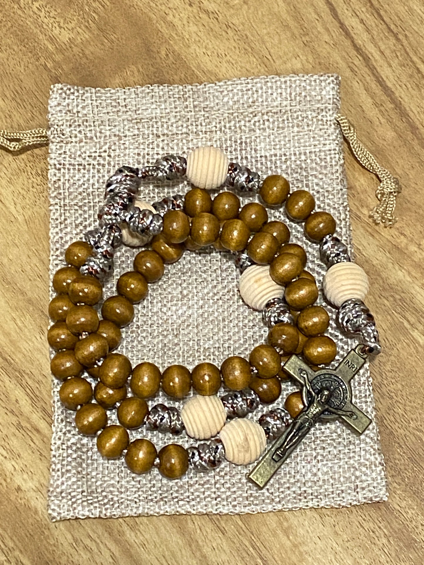 Paracord Rosary - Desert Camo and Wood Beads