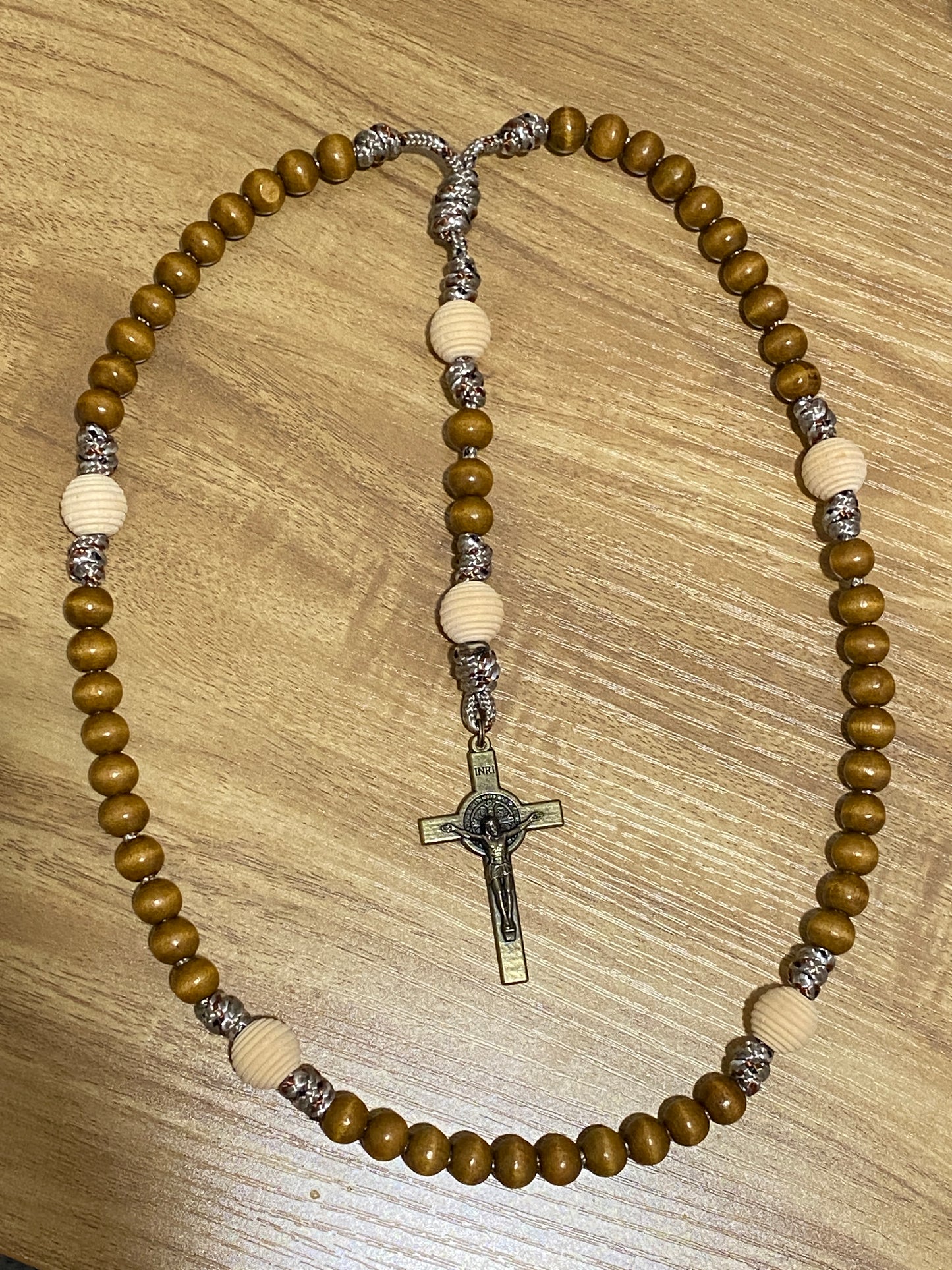 Paracord Rosary - Desert Camo and Wood Beads