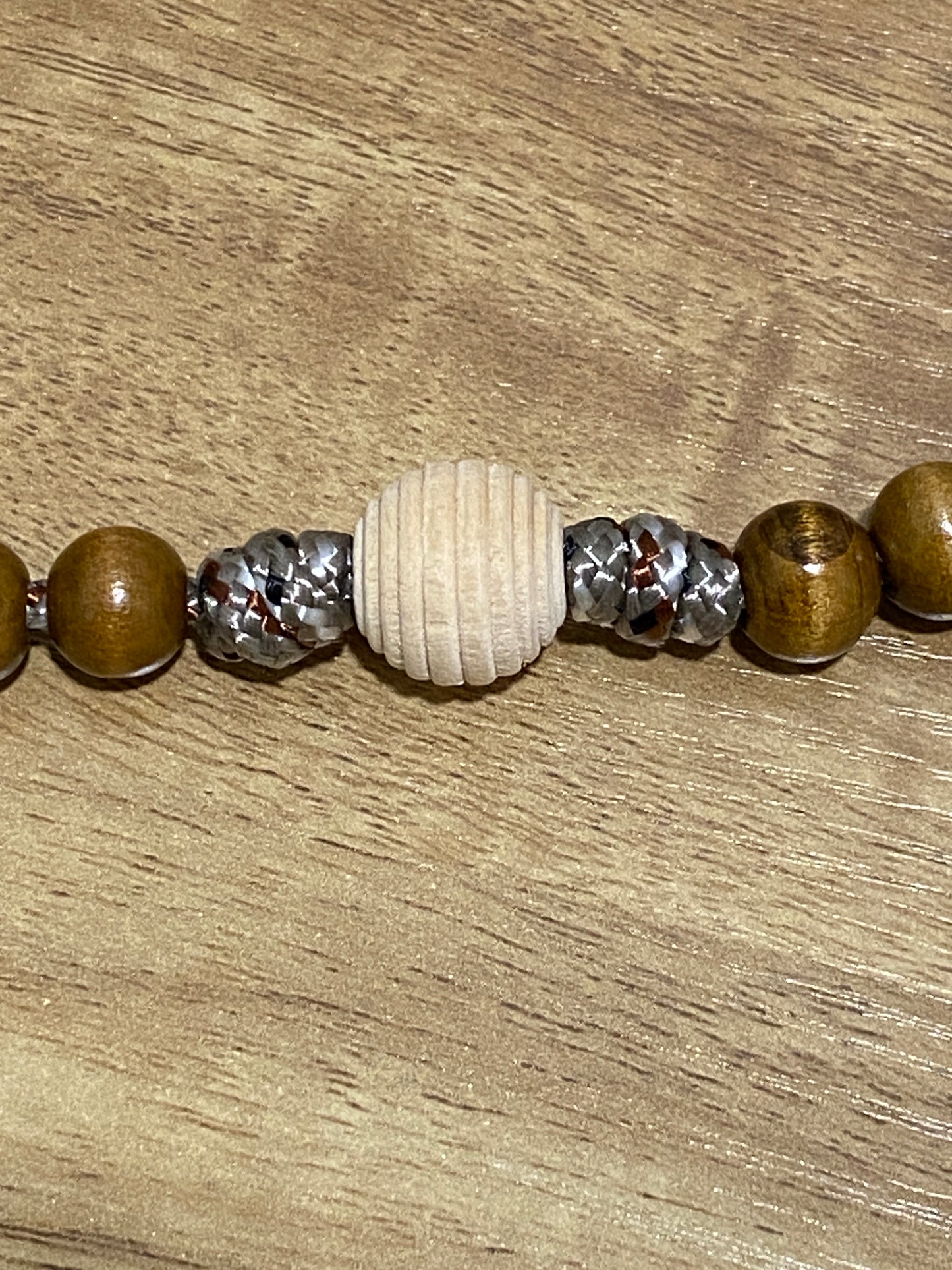 Paracord Rosary - Desert Camo and Wood Beads