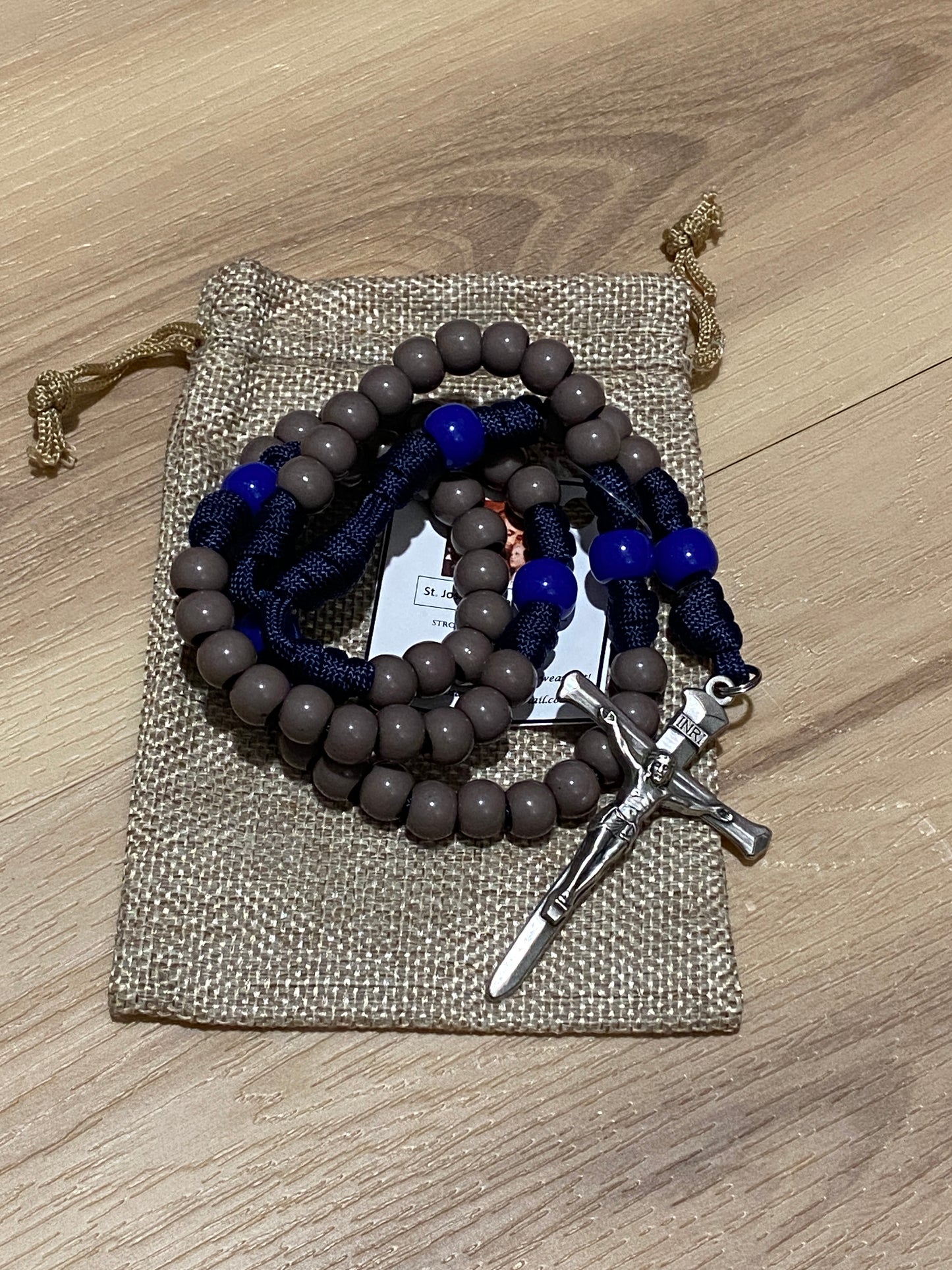 Paracord Rosary - Navy blue and grey beads - acrylic beads