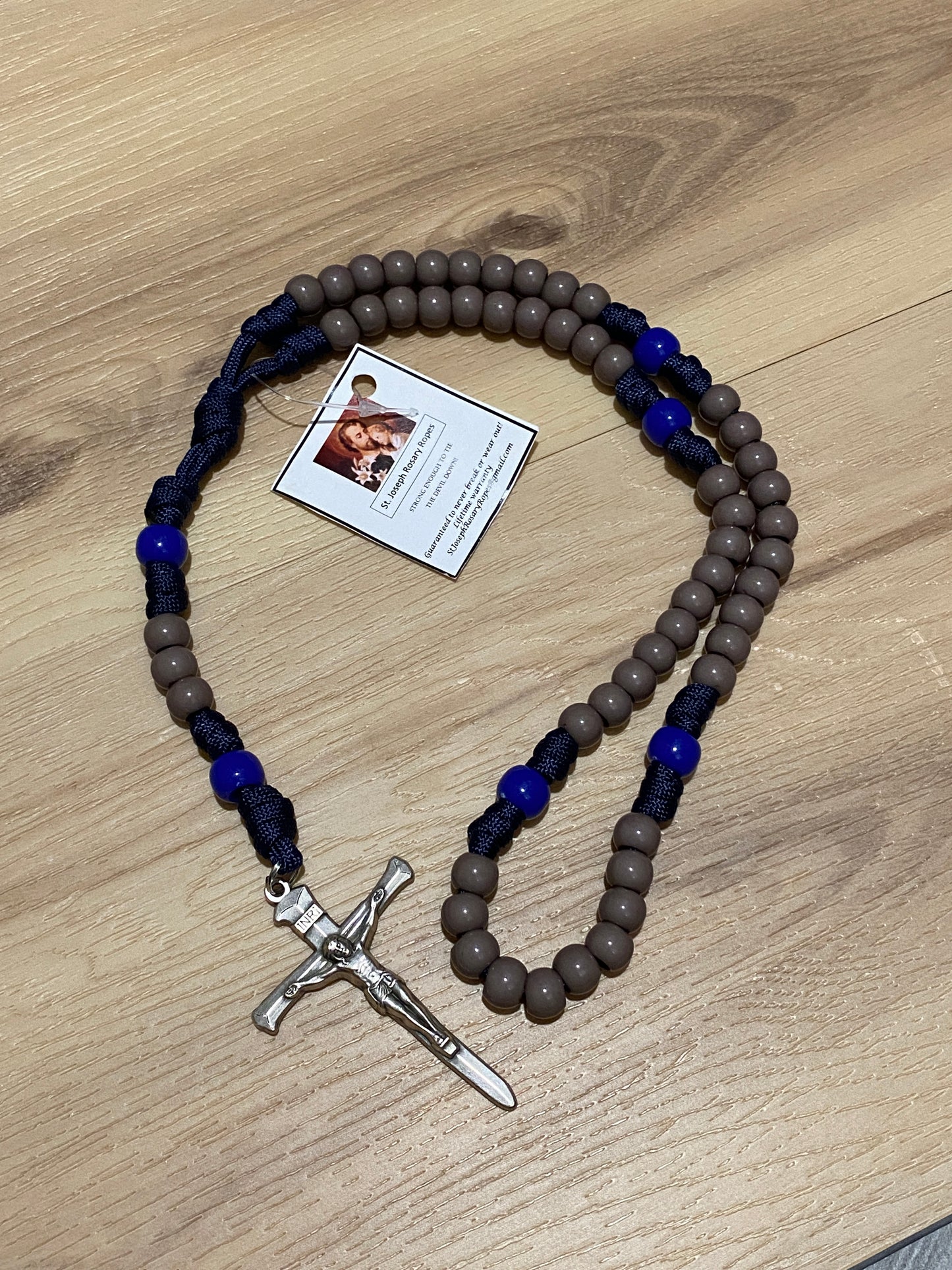 Paracord Rosary - Navy blue and grey beads - acrylic beads