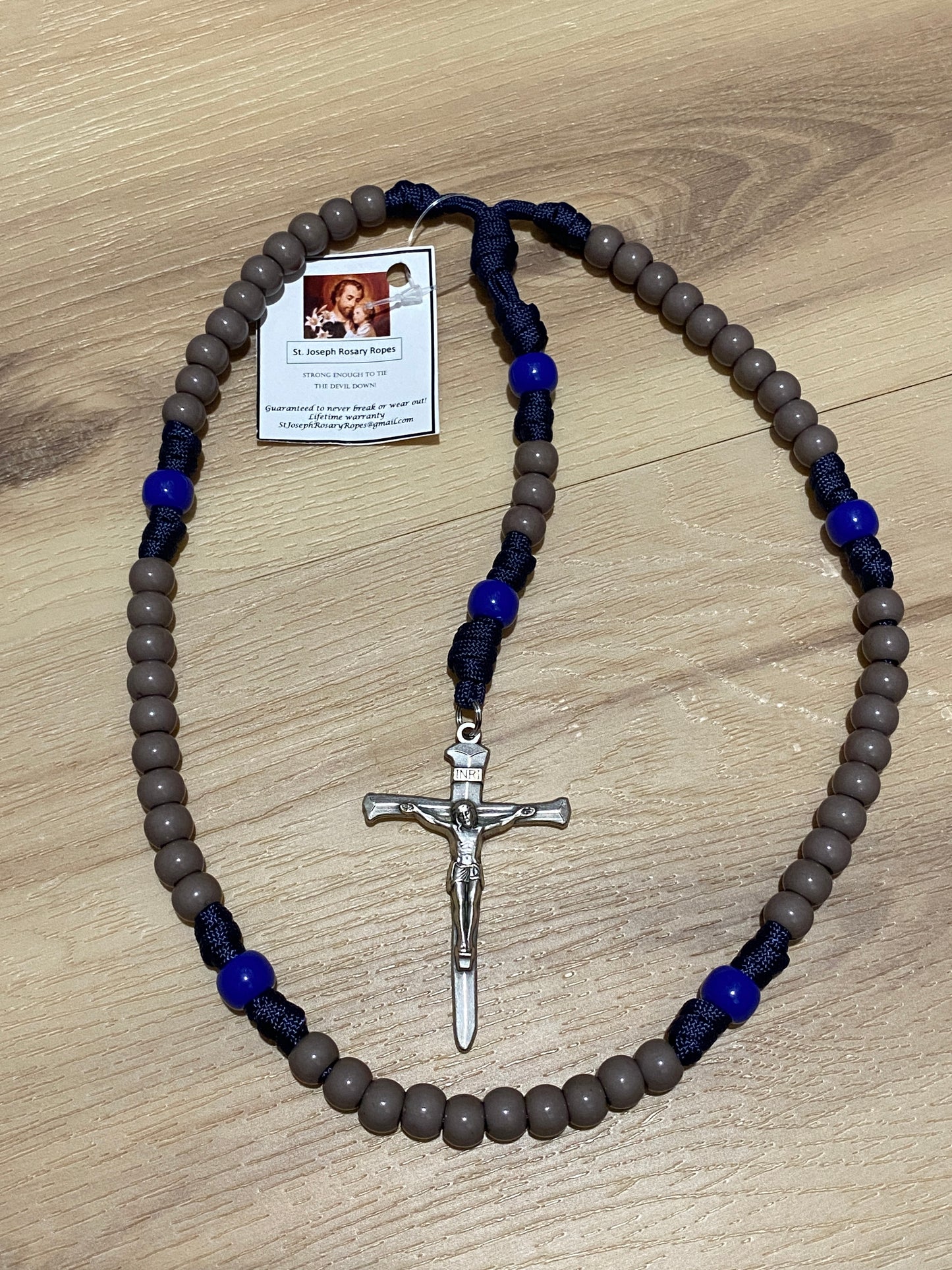 Paracord Rosary - Navy blue and grey beads - acrylic beads