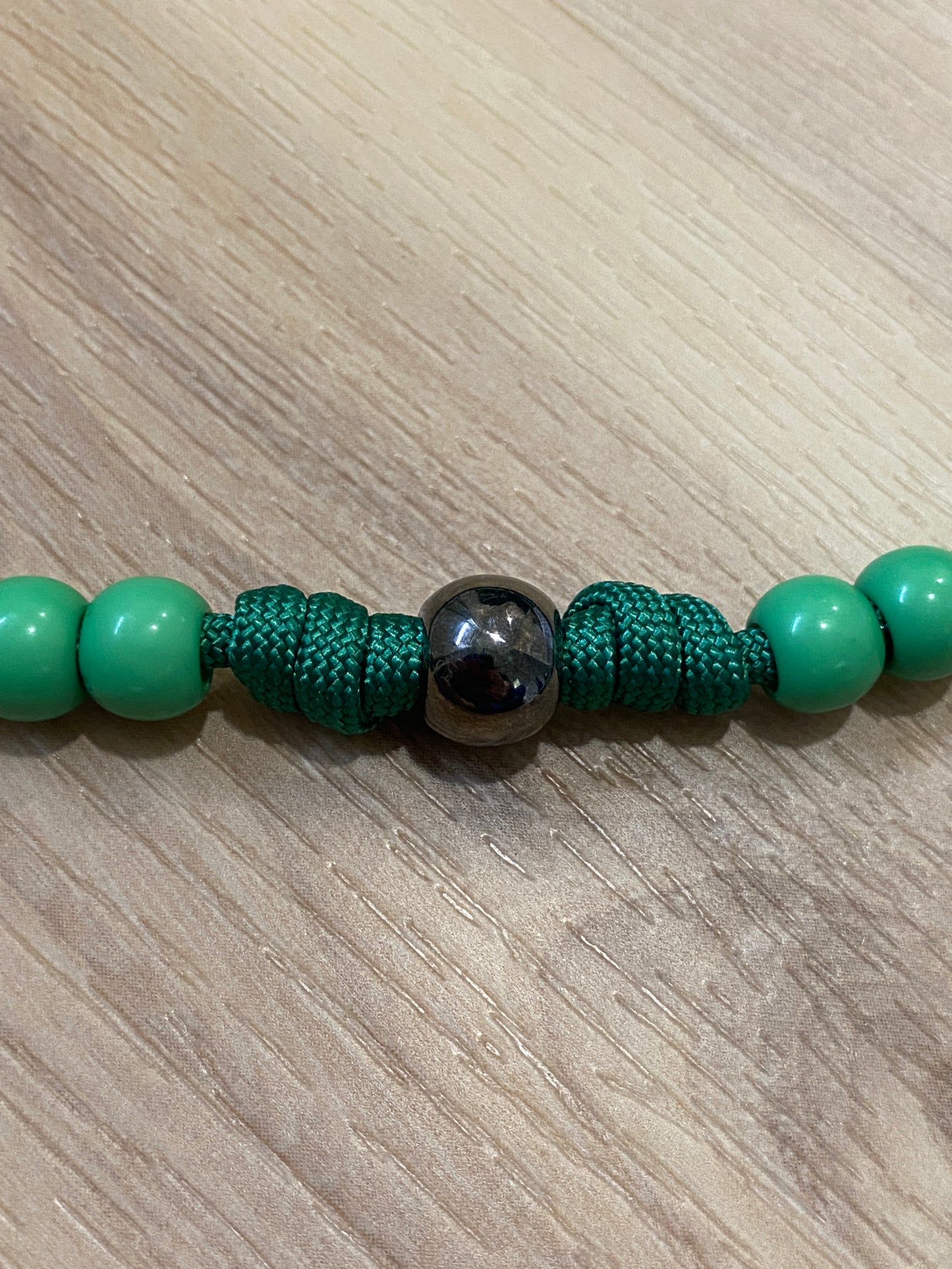 Paracord Rosary - Green cord and green beads - acrylic beads