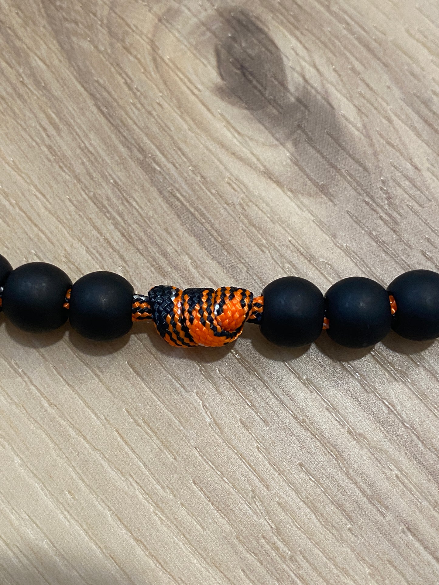 Paracord Rosary - Orange Camo and black beads - acrylic beads