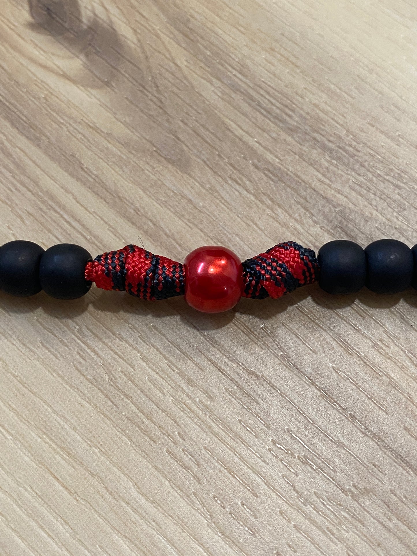 Paracord Rosary - Red and Black and Matte Black Beads - acrylic beads